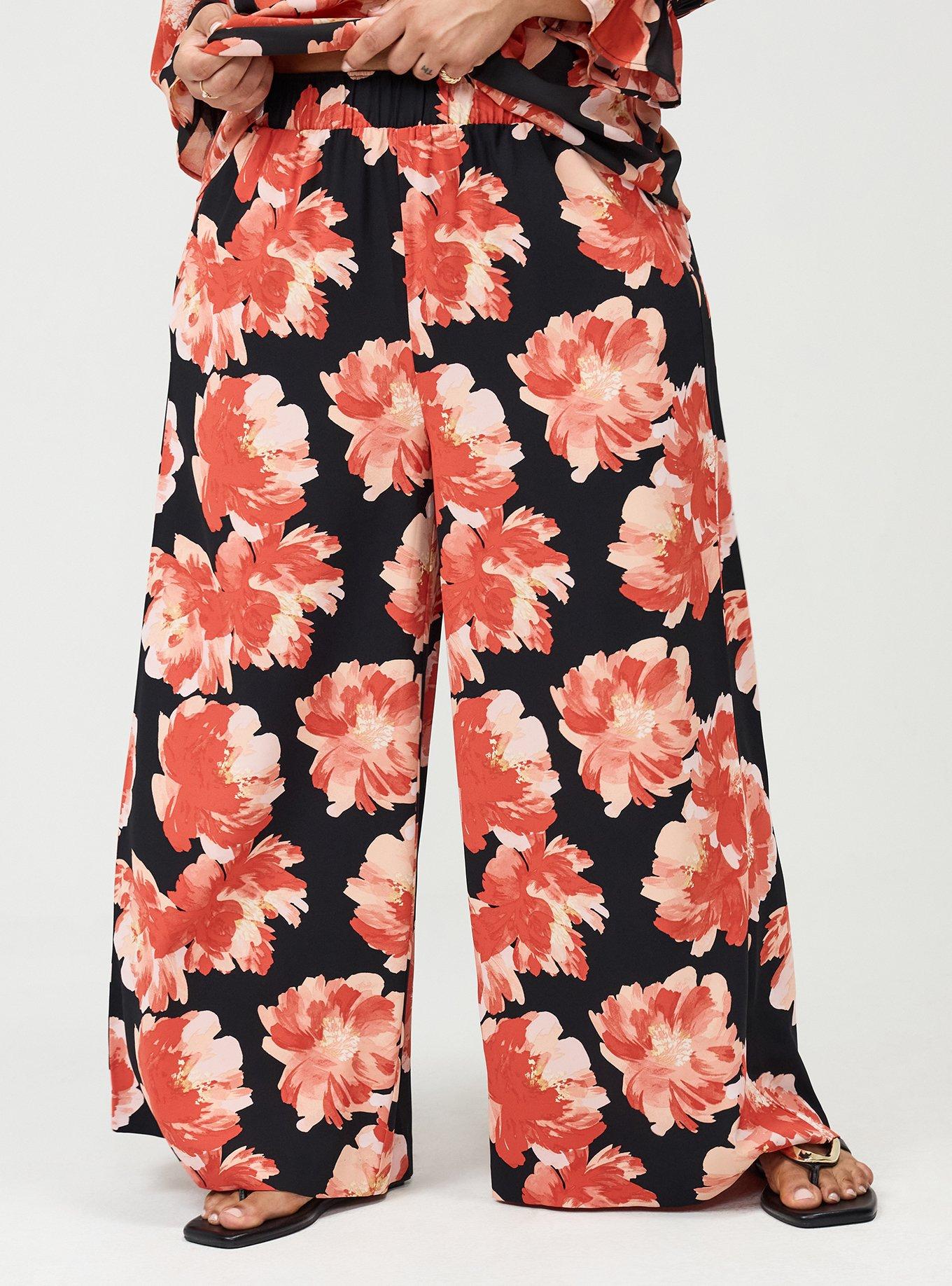 Pull-On High-Rise Palazzo Pant, SHOWERING PEONIES FLORAL BLACK, alternate