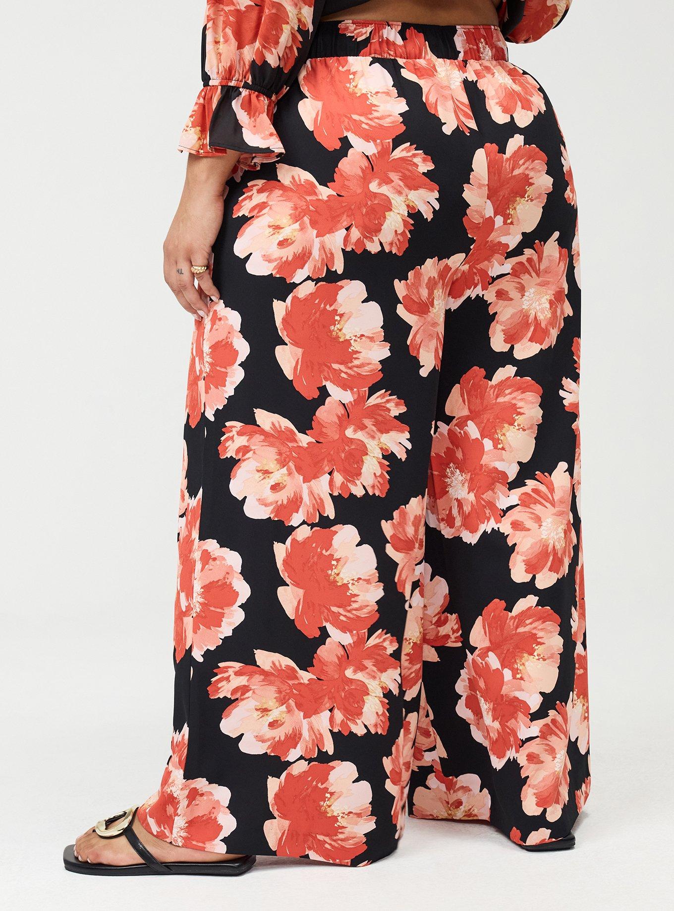 Pull-On High-Rise Palazzo Pant, SHOWERING PEONIES FLORAL BLACK, alternate