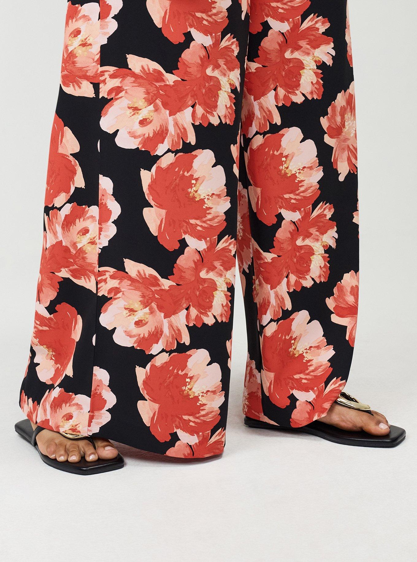 Pull-On High-Rise Palazzo Pant, SHOWERING PEONIES FLORAL BLACK, alternate