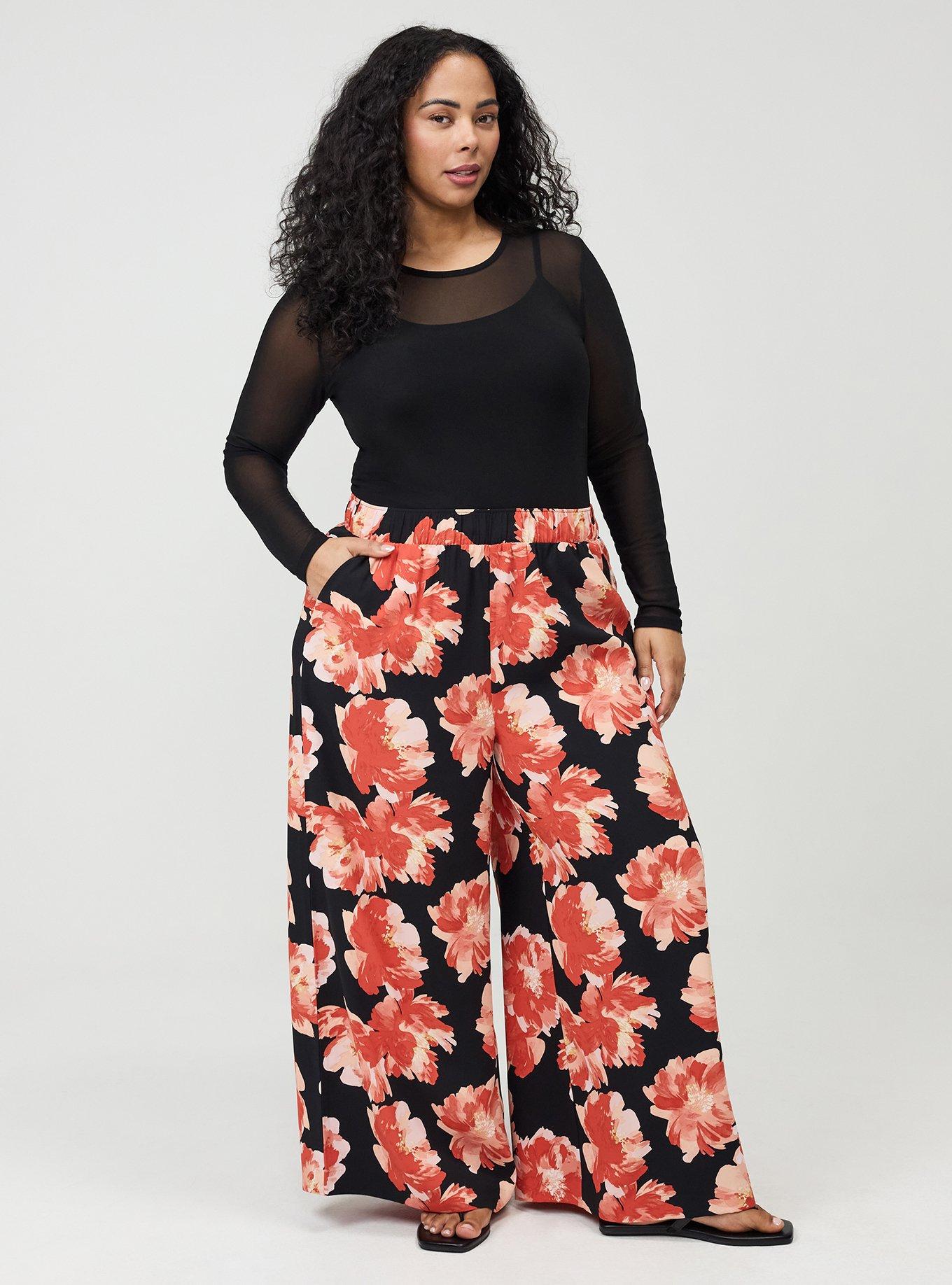 Pull-On High-Rise Palazzo Pant, SHOWERING PEONIES FLORAL BLACK, alternate