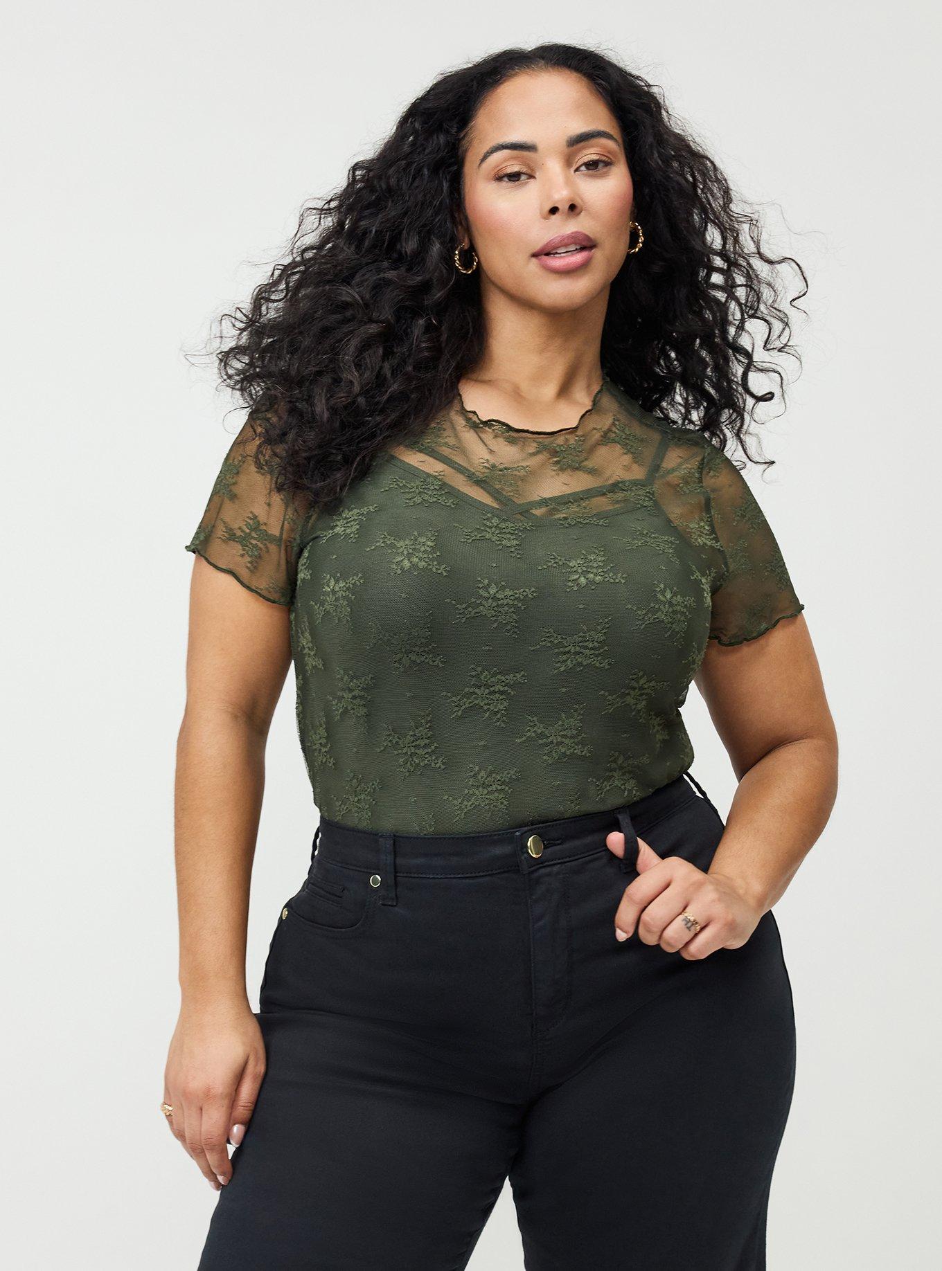 Sheer Lace Short Sleeve Top, DEEP DEPTHS, alternate