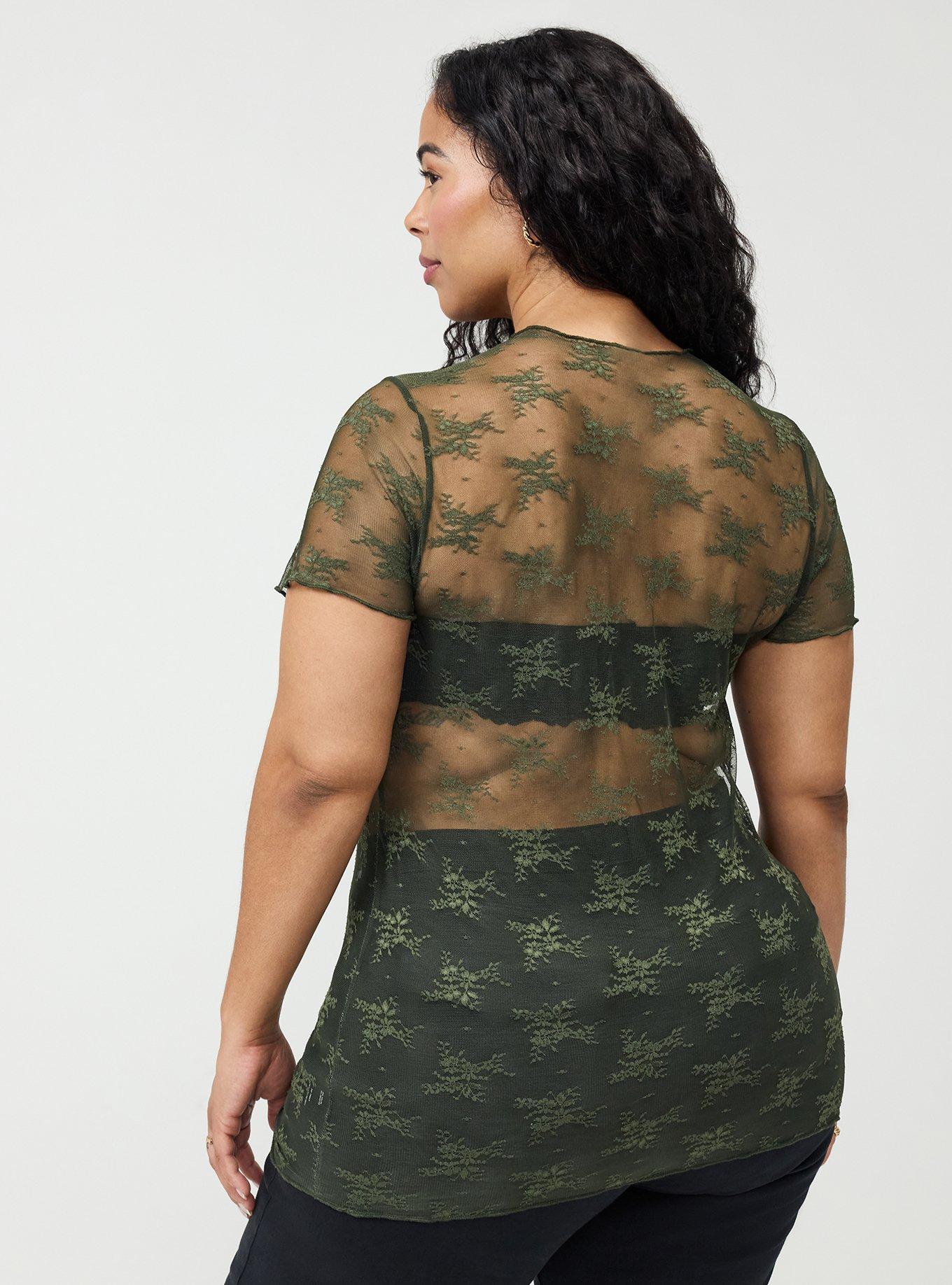 Sheer Lace Short Sleeve Top, DEEP DEPTHS, alternate