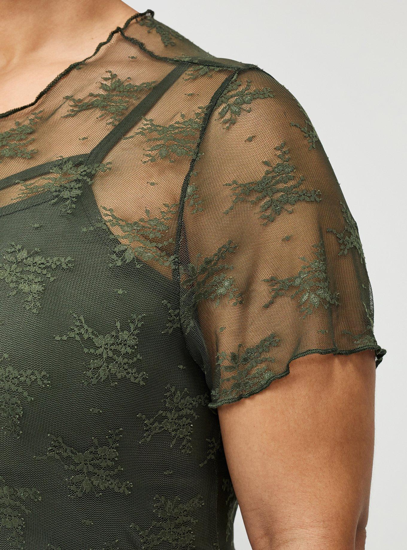 Sheer Lace Short Sleeve Top, DEEP DEPTHS, alternate