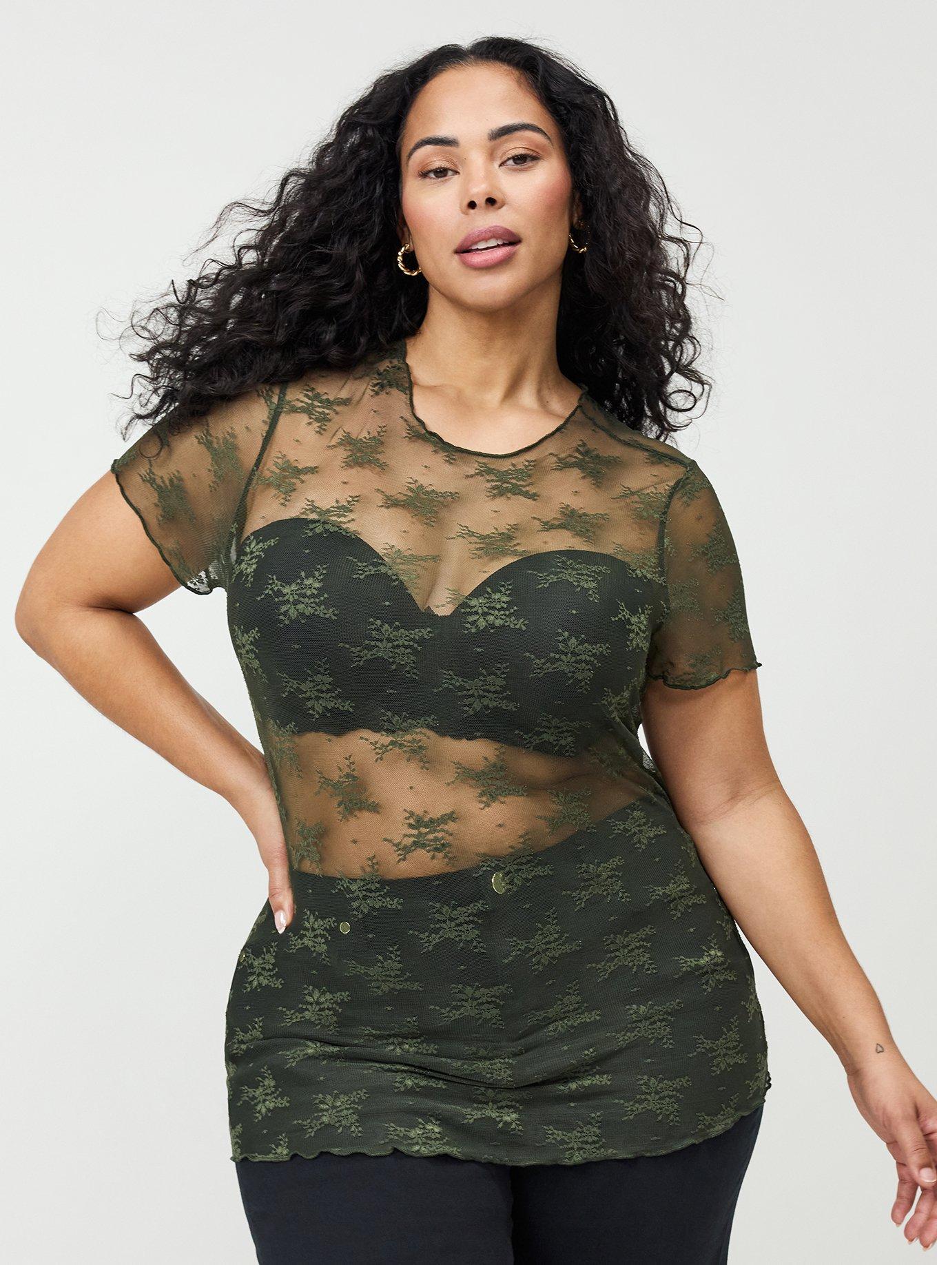 Sheer Lace Short Sleeve Top, DEEP DEPTHS, hi-res