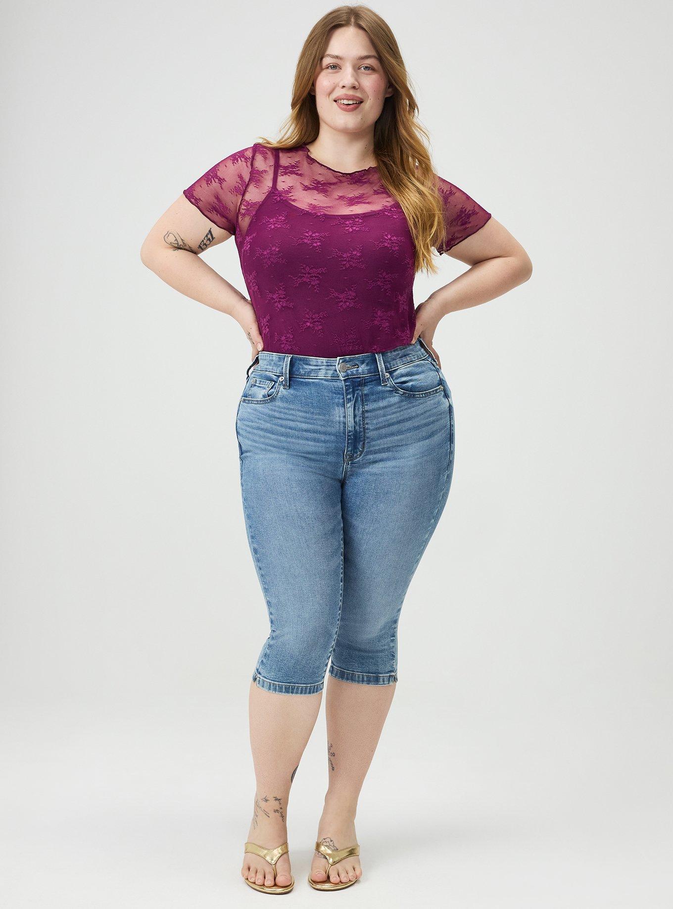 Sheer Lace Short Sleeve Top, PLUM CASPIA, alternate