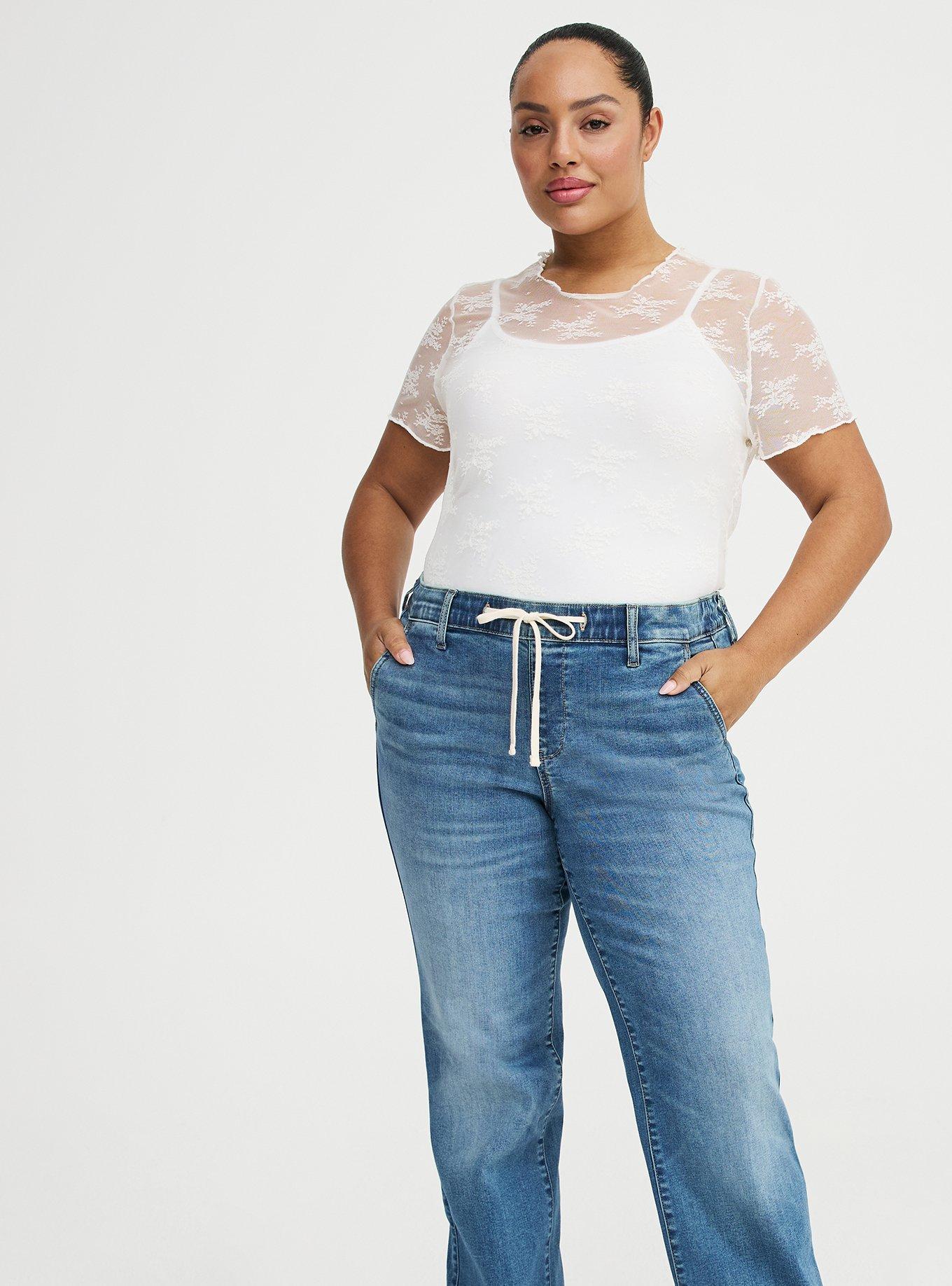 Sheer Lace Short Sleeve Top, WHISPER WHITE, alternate