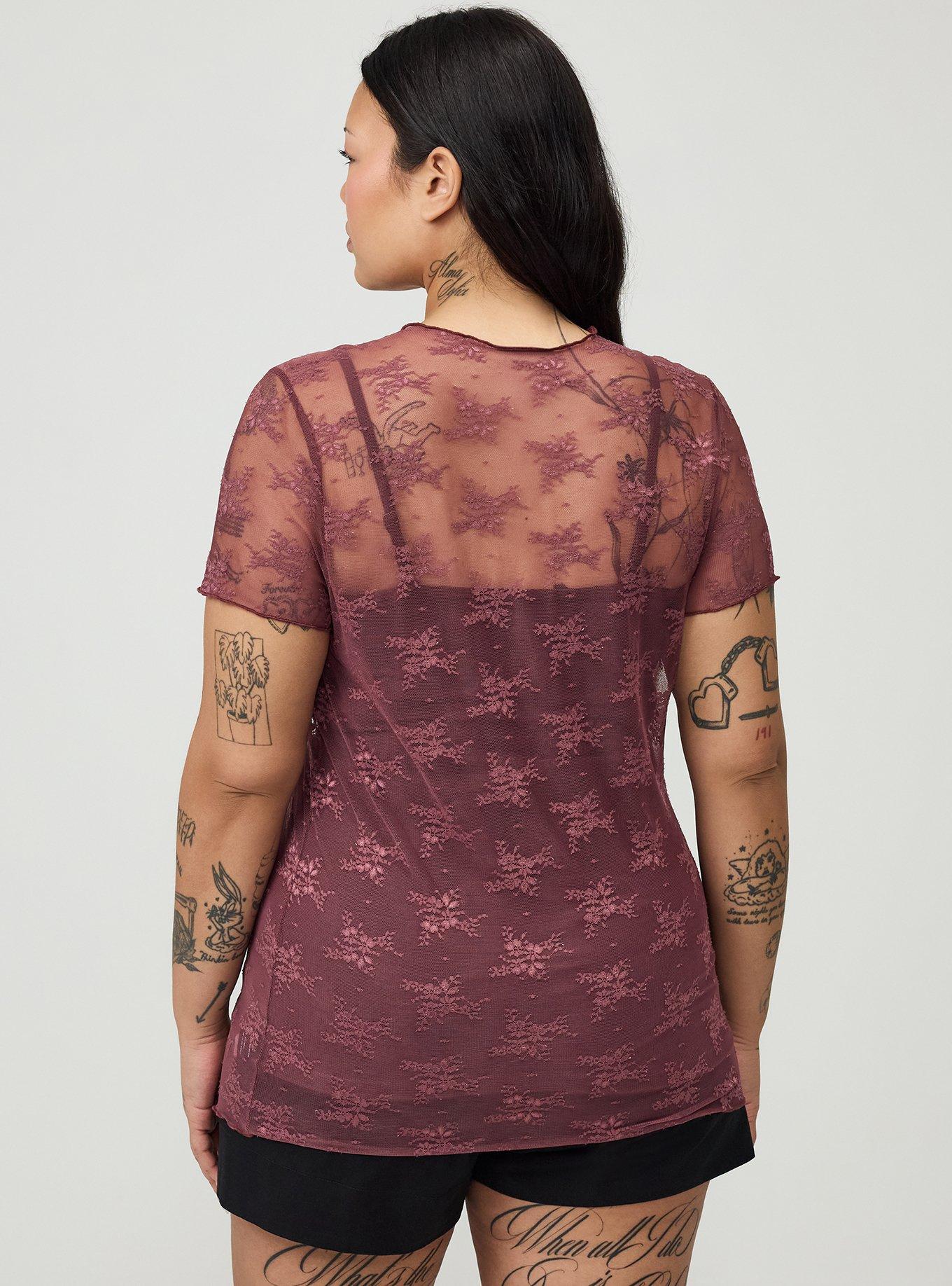 Sheer Lace Short Sleeve Top, WILD GINGER, alternate