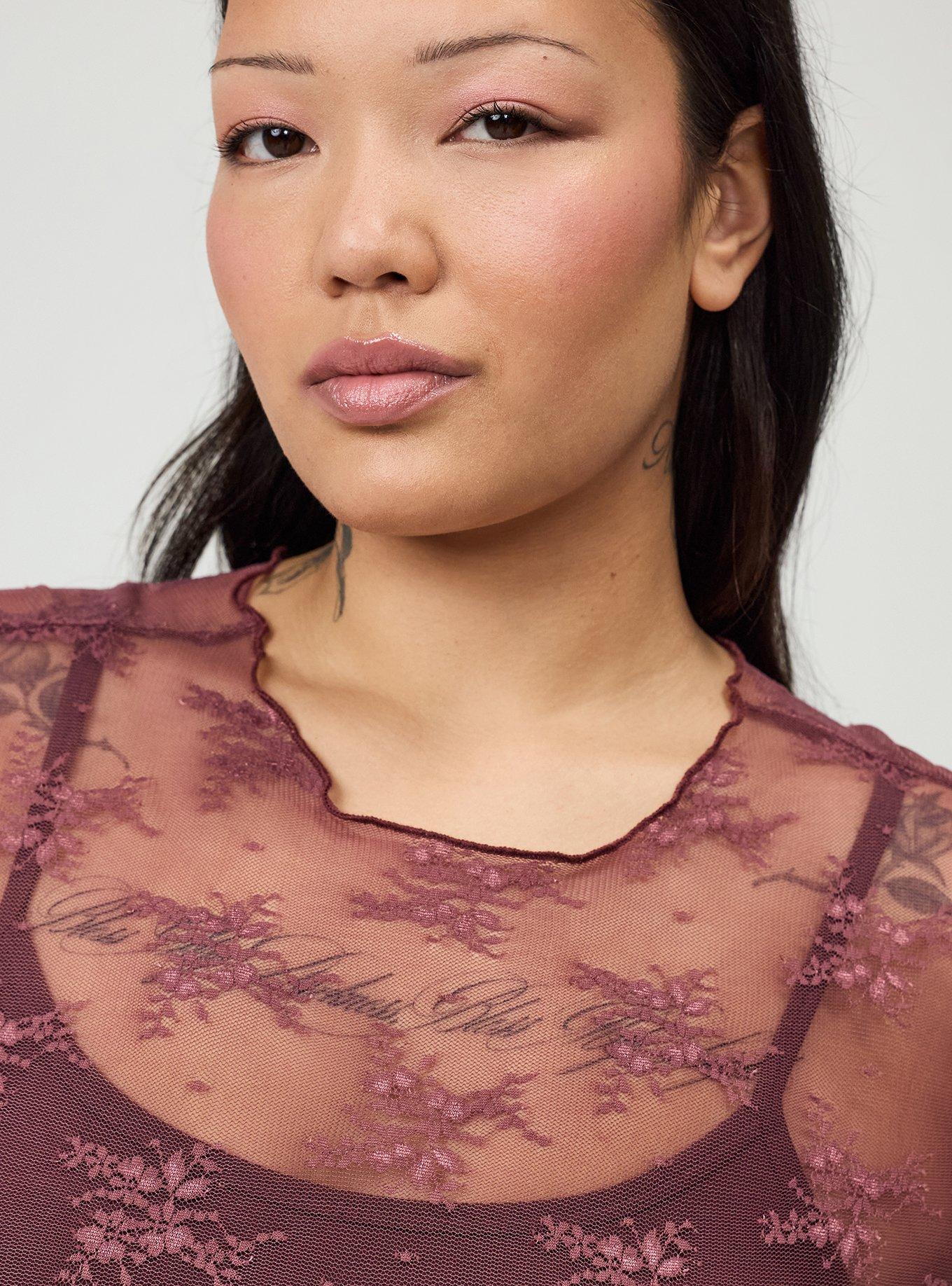 Sheer Lace Short Sleeve Top, WILD GINGER, alternate