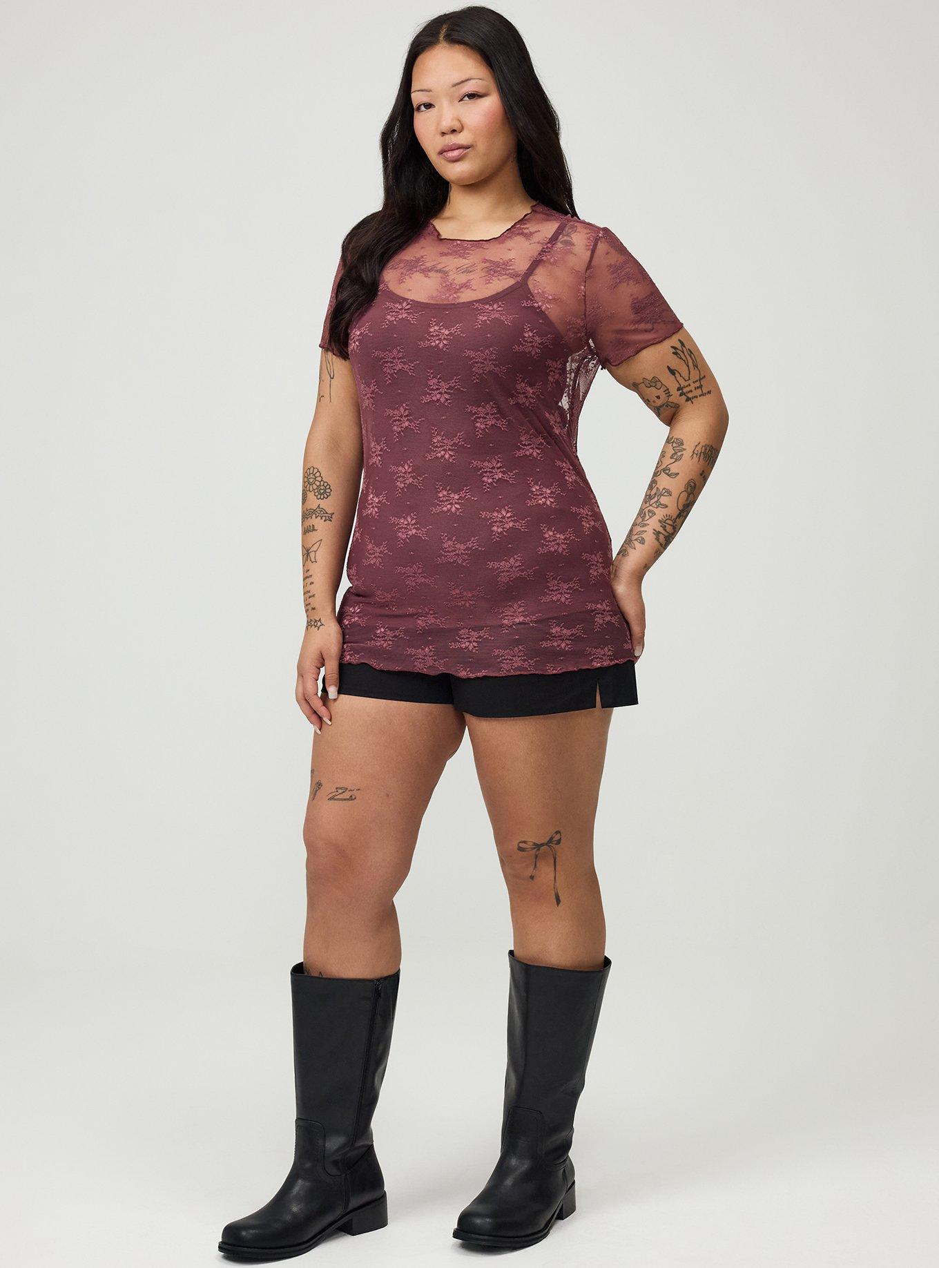 Sheer Lace Short Sleeve Top, WILD GINGER, alternate