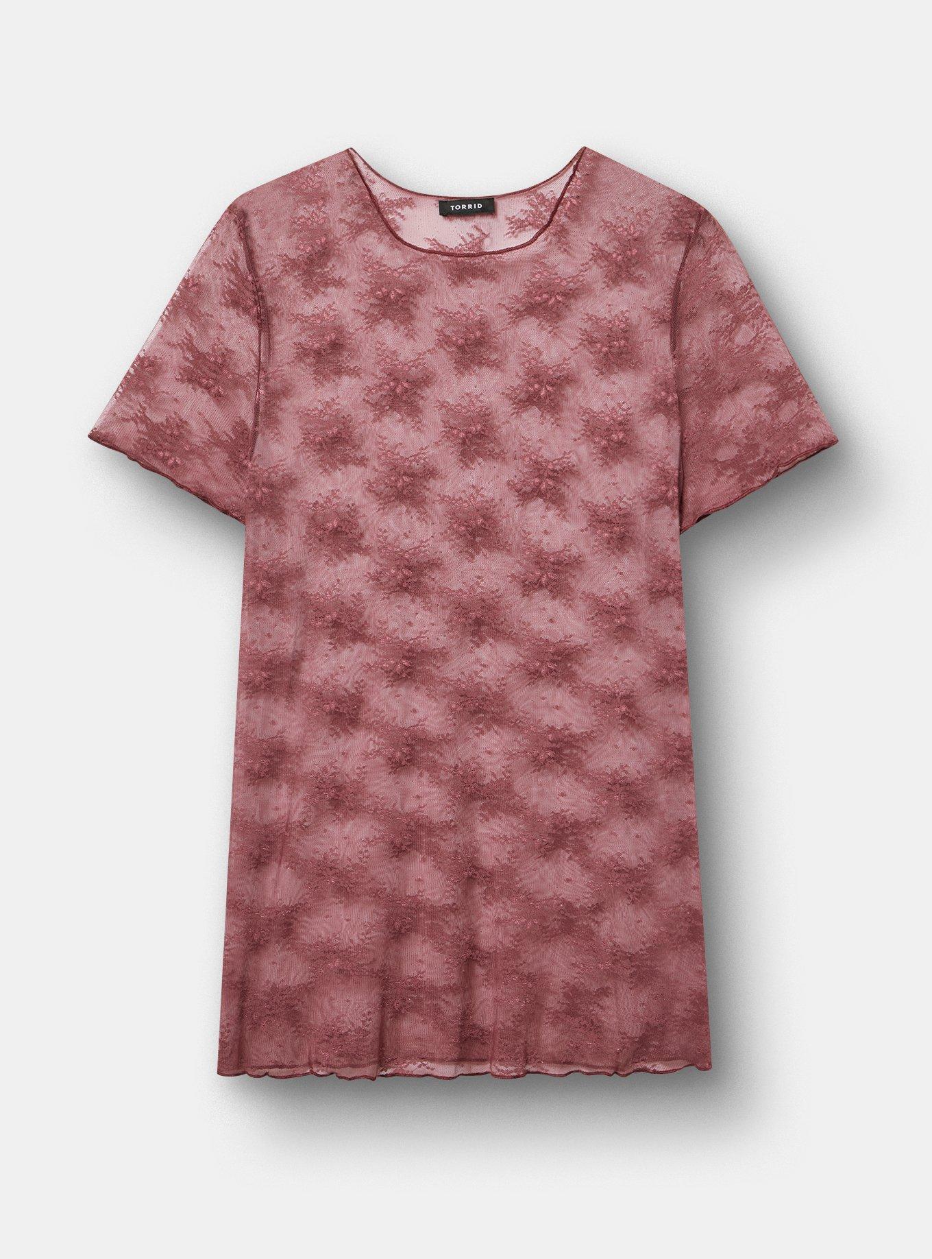 Sheer Lace Short Sleeve Top, WILD GINGER, flat