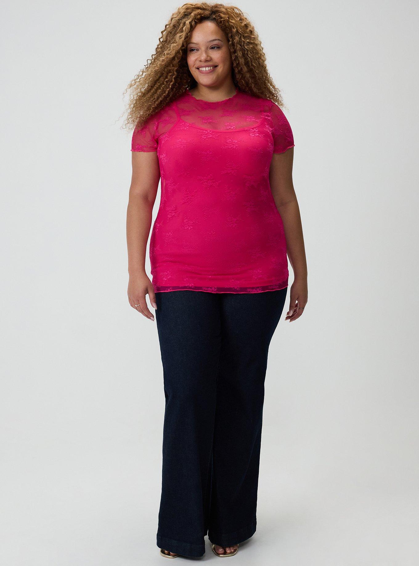 Sheer Lace Short Sleeve Top, BEETROOT PURPLE, alternate