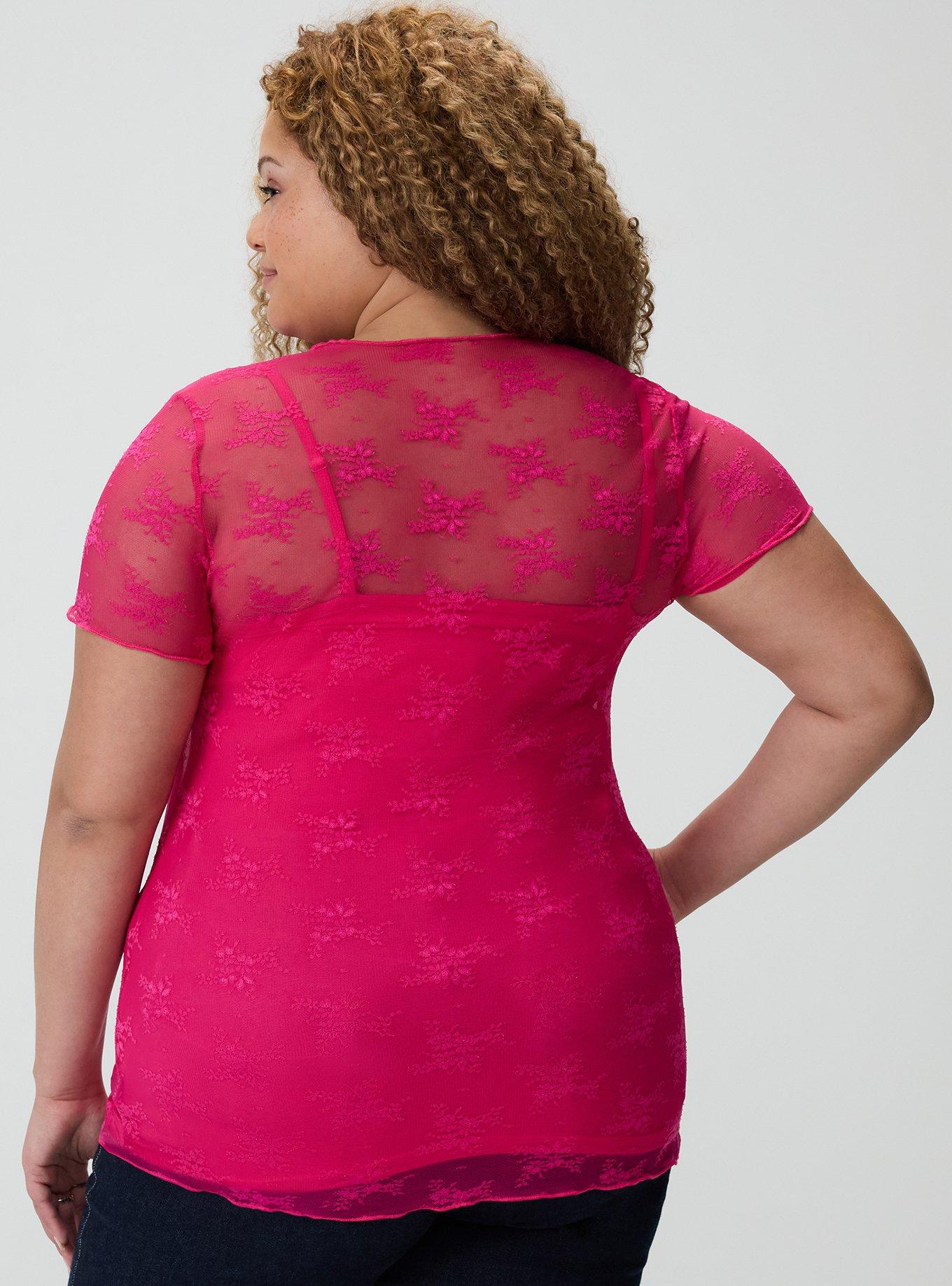 Sheer Lace Short Sleeve Top, BEETROOT PURPLE, alternate