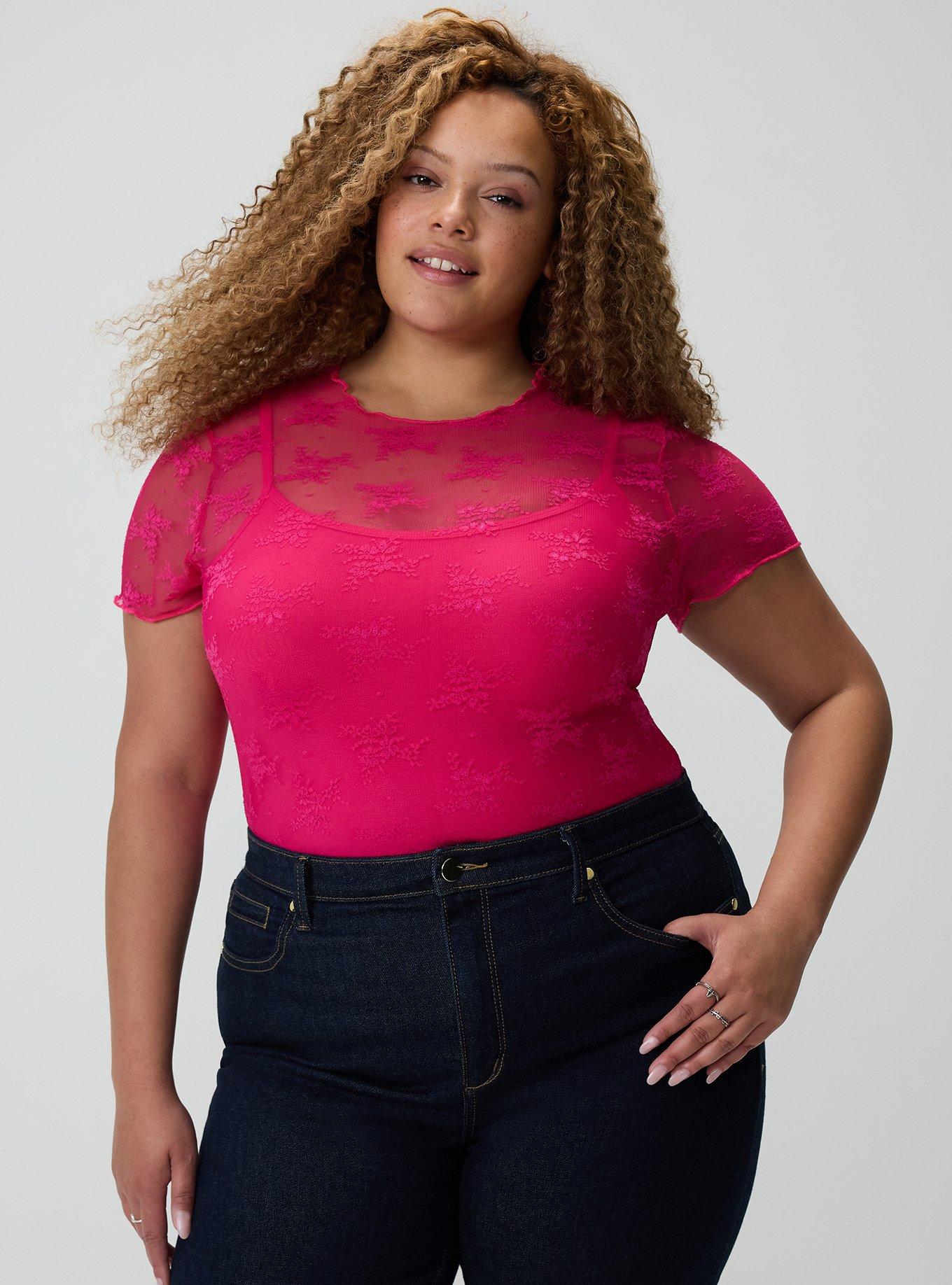 Sheer Lace Short Sleeve Top, BEETROOT PURPLE, alternate