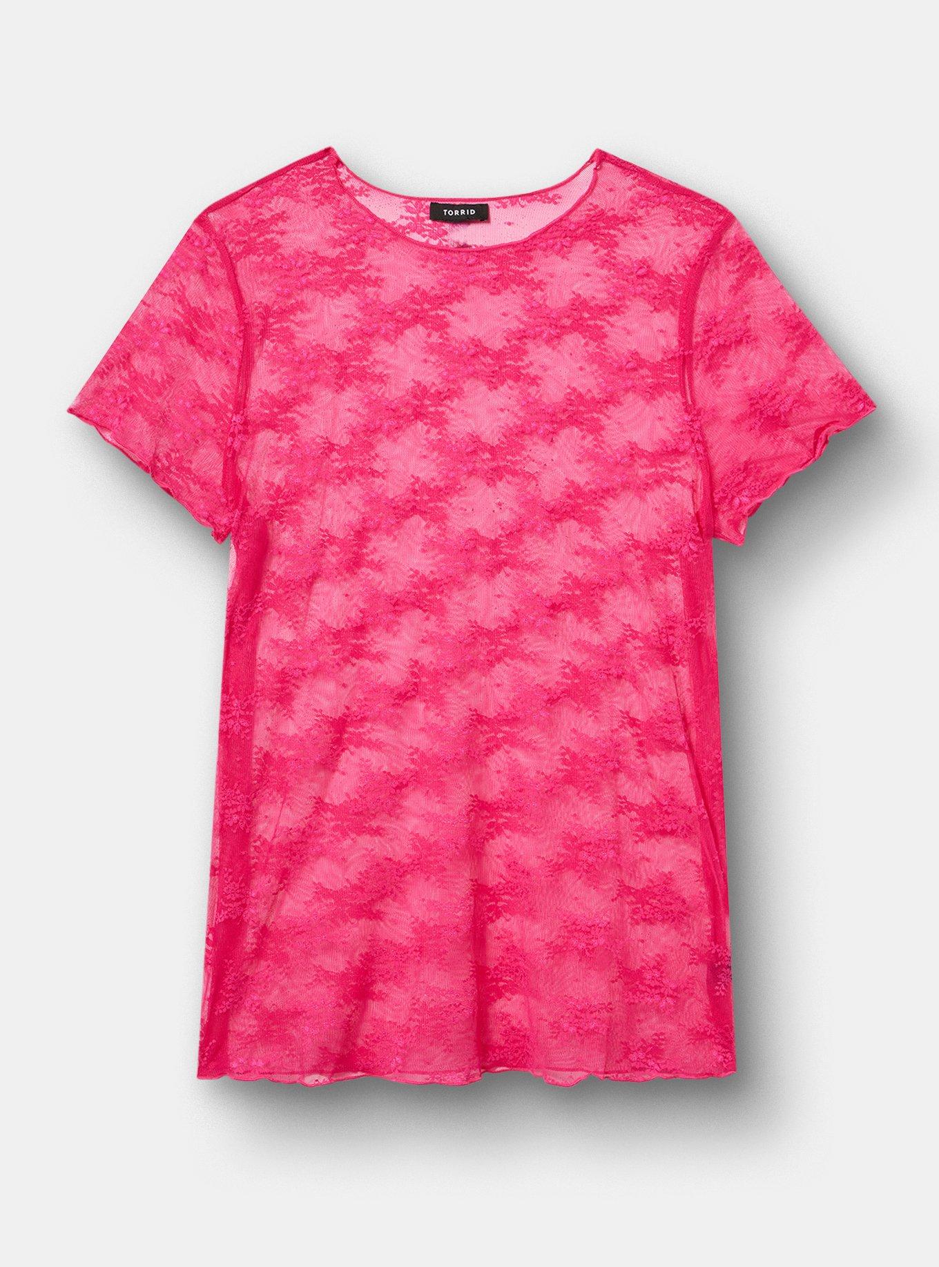 Sheer Lace Short Sleeve Top, BEETROOT PURPLE, hi-res