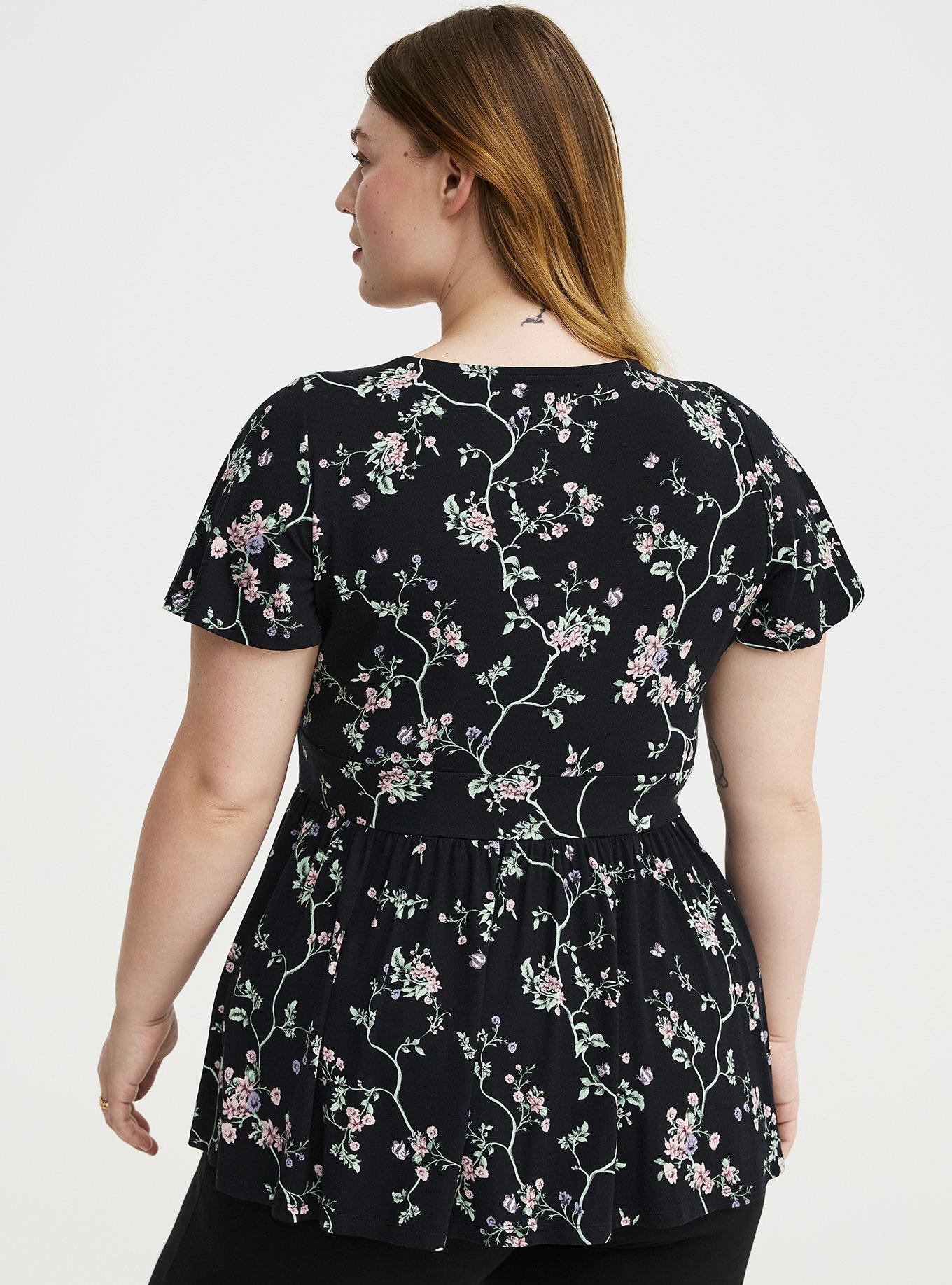 Super Soft Strappy Flutter Sleeve Babydoll Top, CRAWLING FLORAL BLACK, alternate