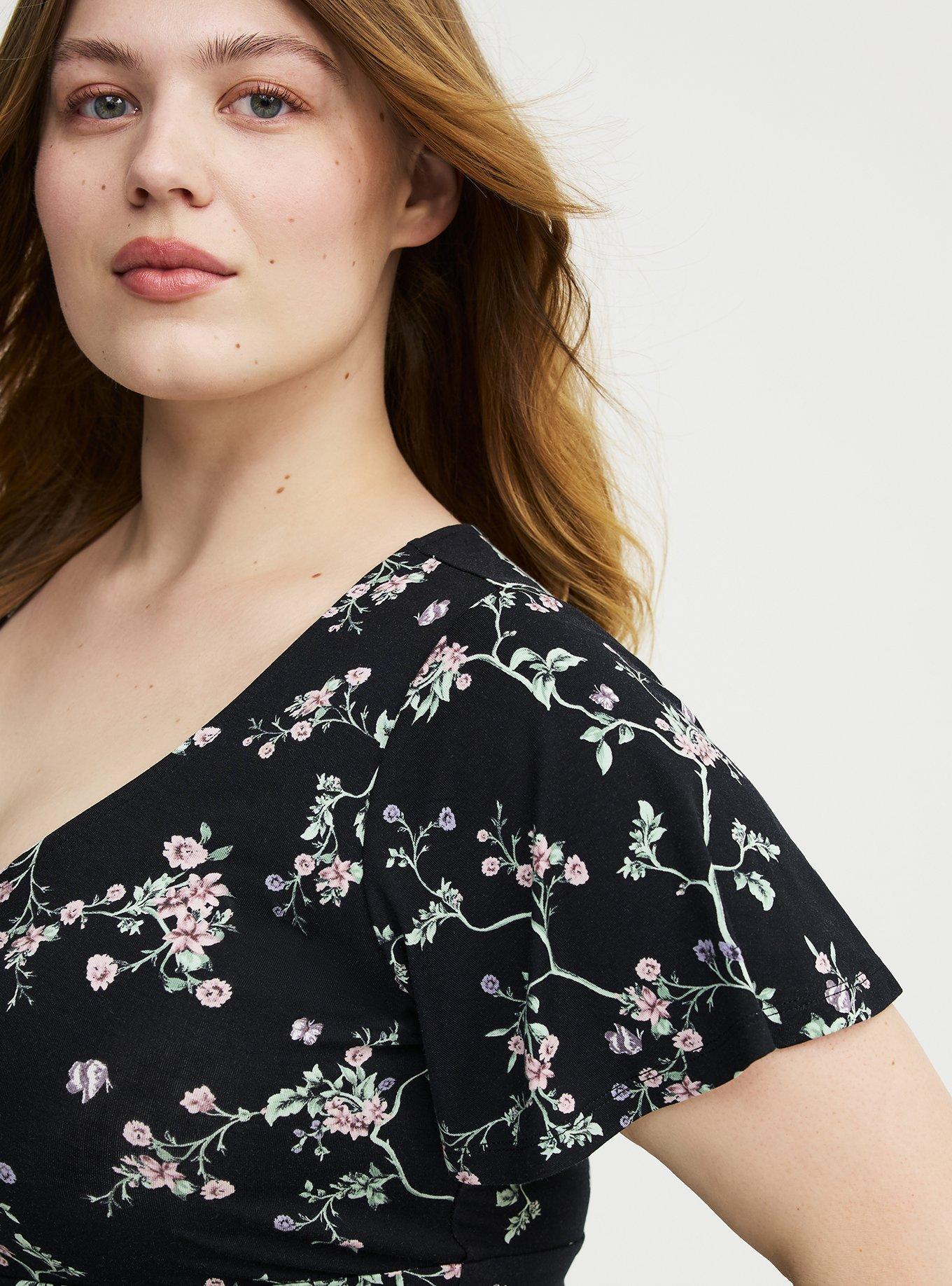 Super Soft Strappy Flutter Sleeve Babydoll Top, CRAWLING FLORAL BLACK, alternate