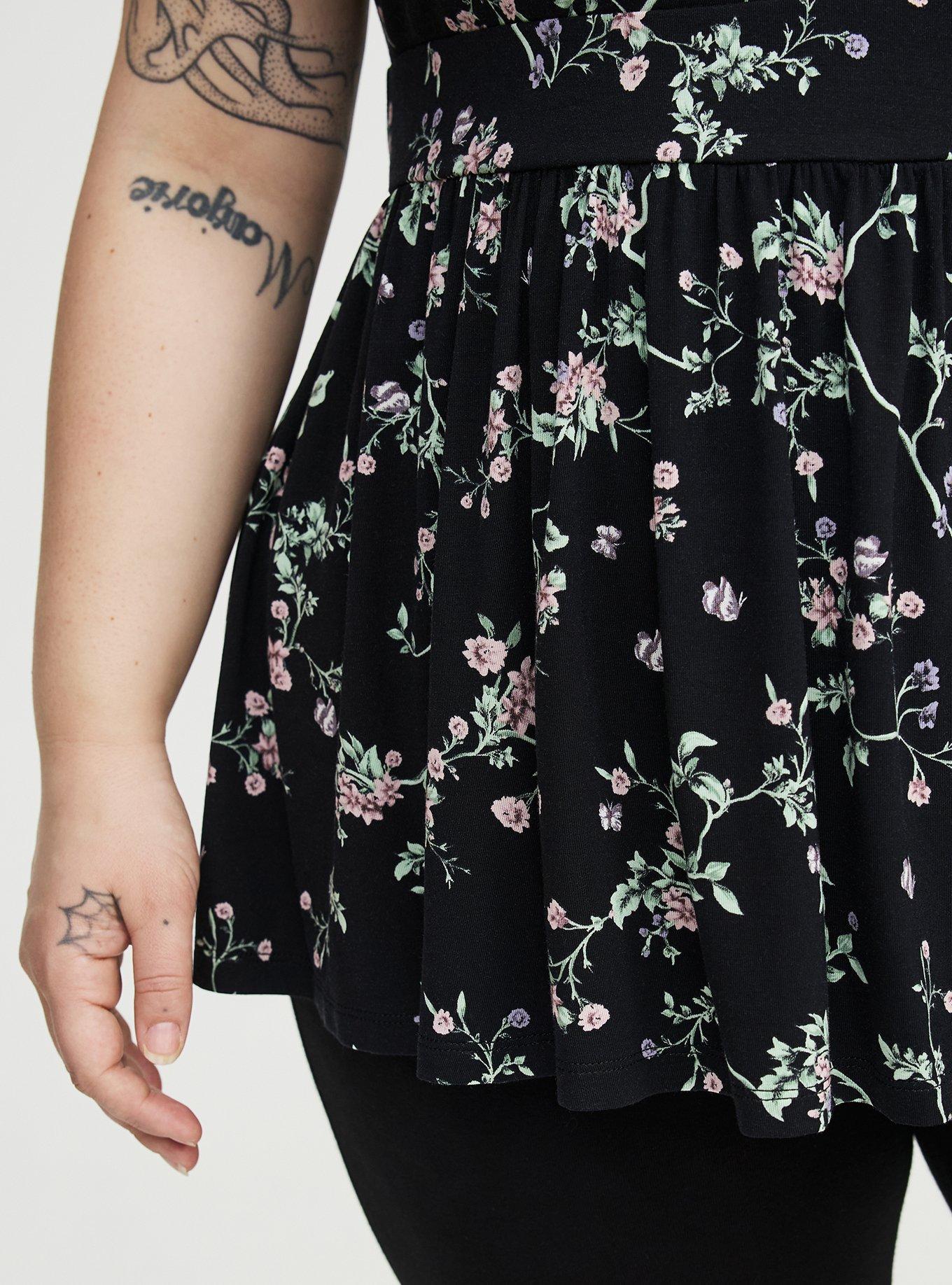 Super Soft Strappy Flutter Sleeve Babydoll Top, CRAWLING FLORAL BLACK, alternate