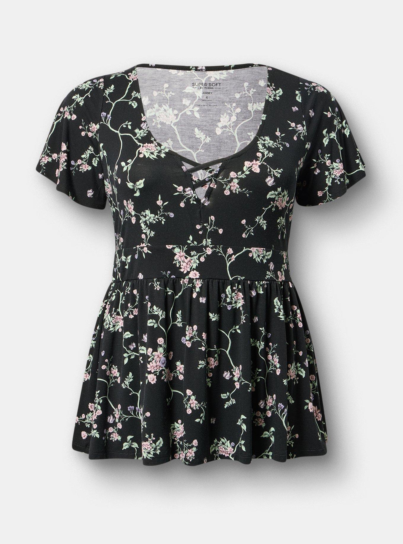 Super Soft Strappy Flutter Sleeve Babydoll Top, CRAWLING FLORAL BLACK, hi-res