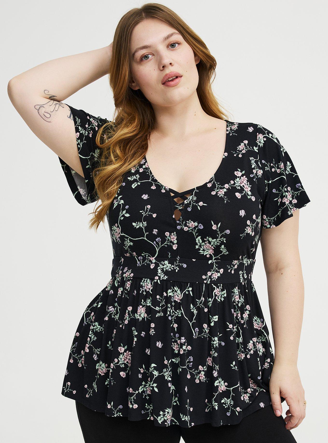 Super Soft Strappy Flutter Sleeve Babydoll Top, CRAWLING FLORAL BLACK, hi-res