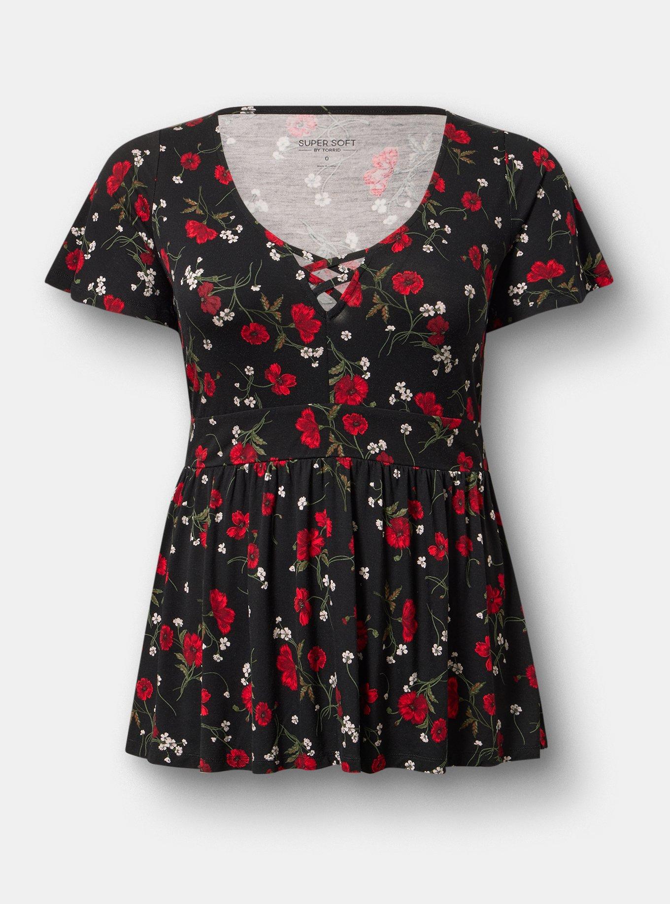 Super Soft Strappy Babydoll Top, CASSANDRA FLORAL BLACK, flat