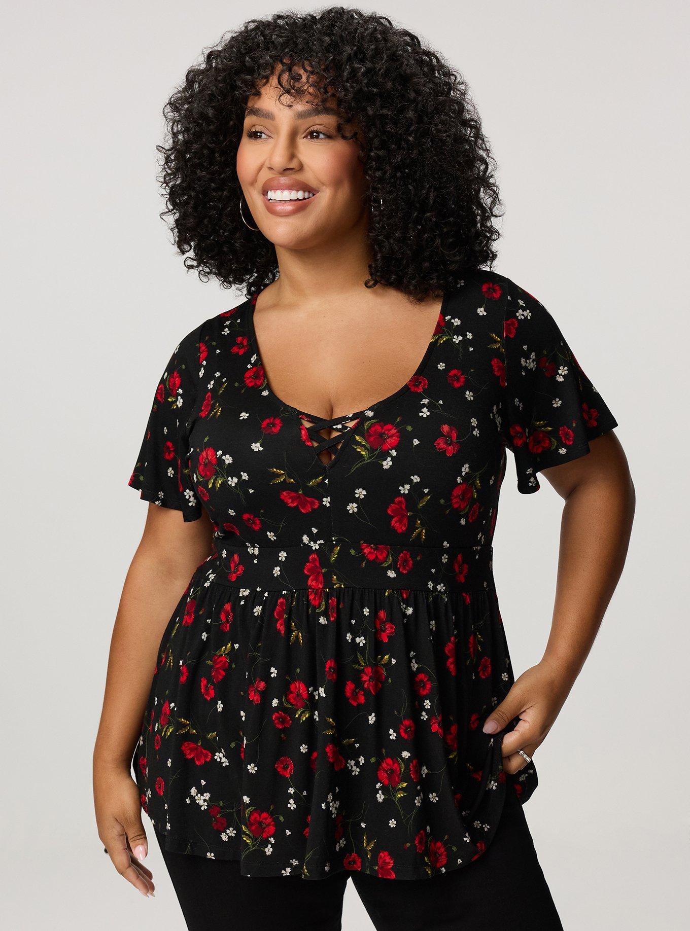 Super Soft Strappy Babydoll Top, CASSANDRA FLORAL BLACK, hi-res