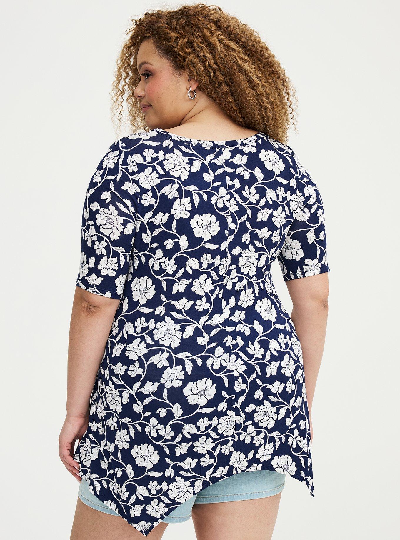 Super Soft Hanky Hem Tunic, BOUDOIR ROSE FLORAL NAVY, alternate