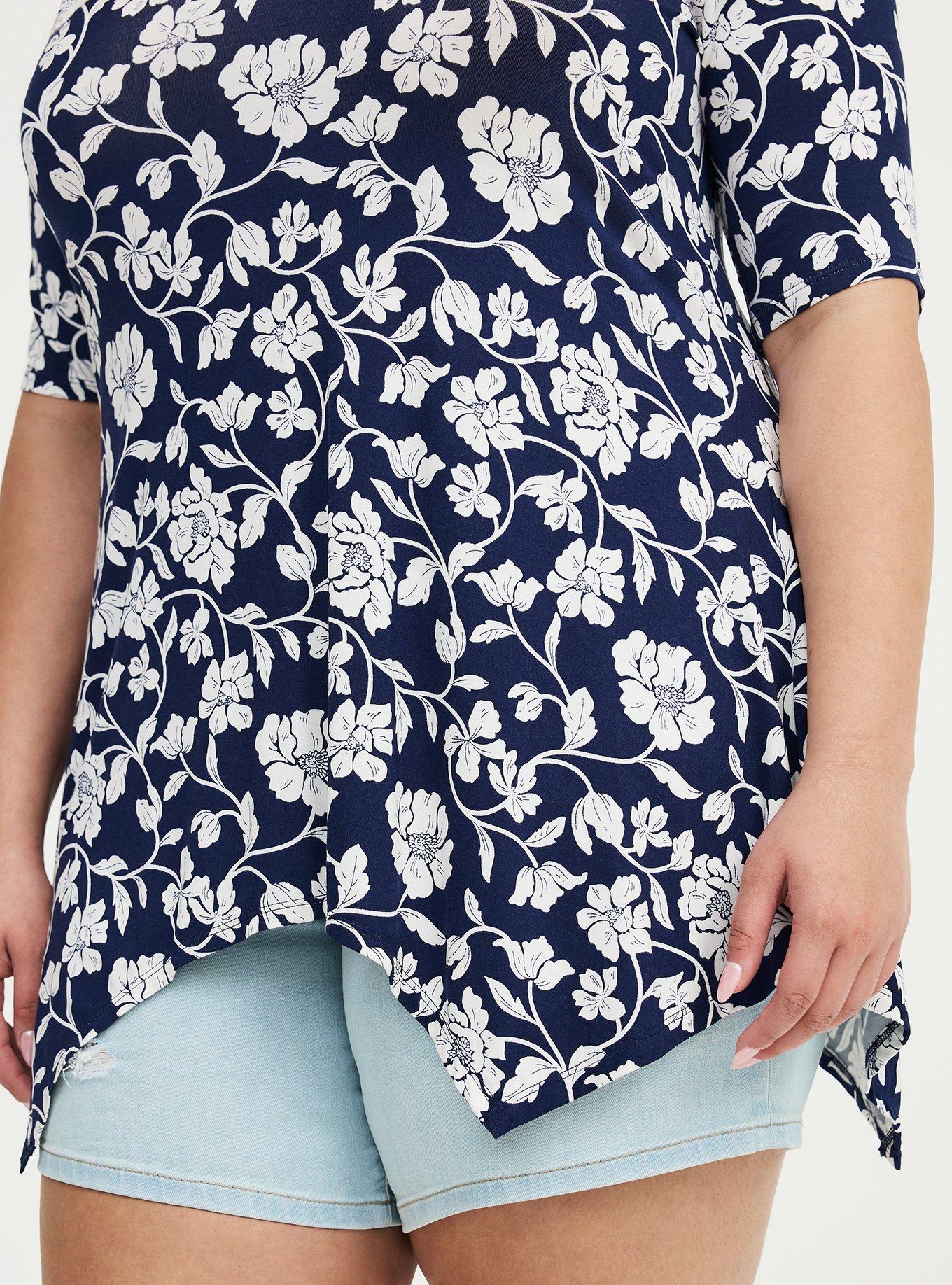 Super Soft Hanky Hem Tunic, BOUDOIR ROSE FLORAL NAVY, alternate