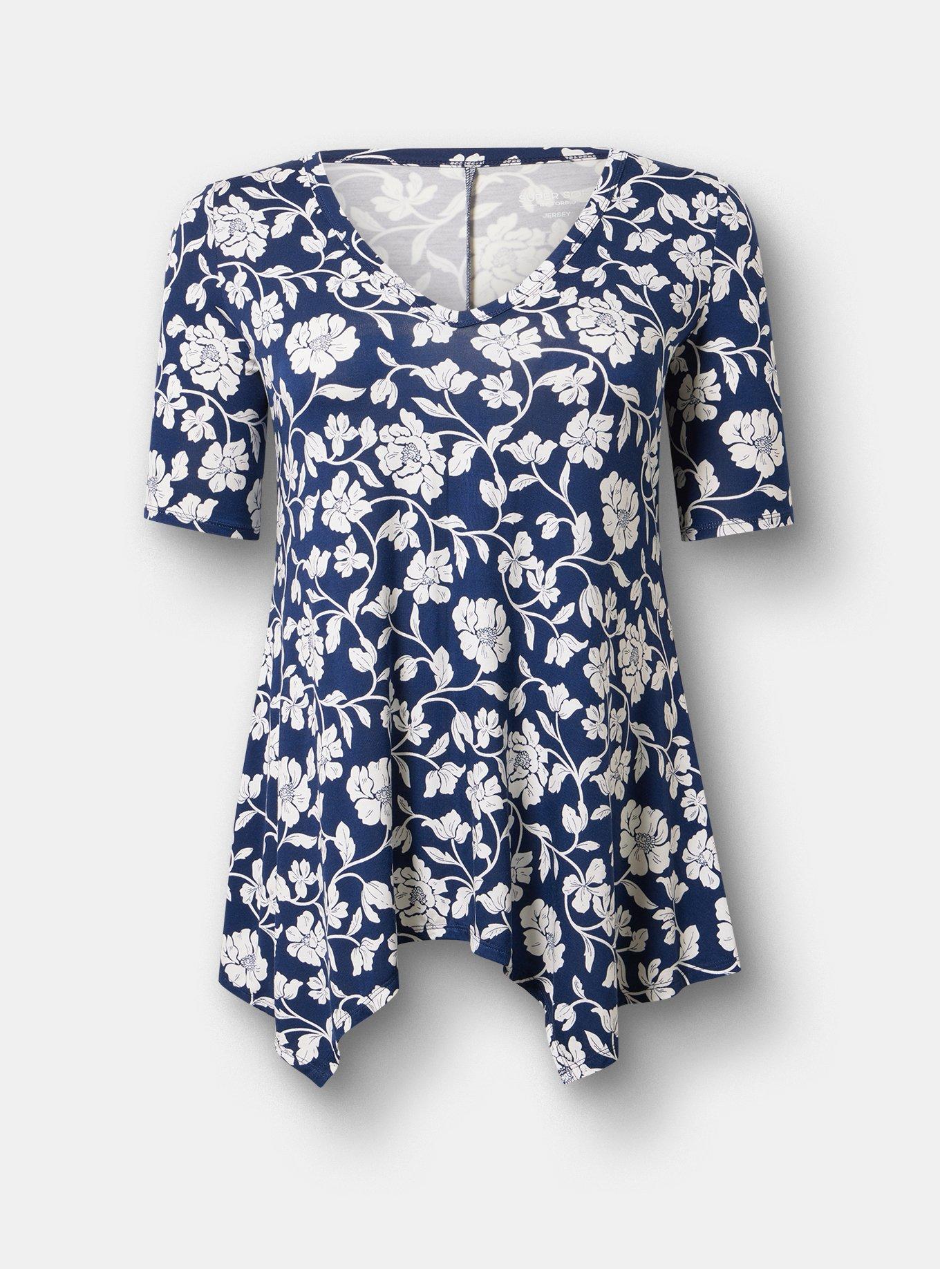 Super Soft Hanky Hem Tunic, BOUDOIR ROSE FLORAL NAVY, hi-res