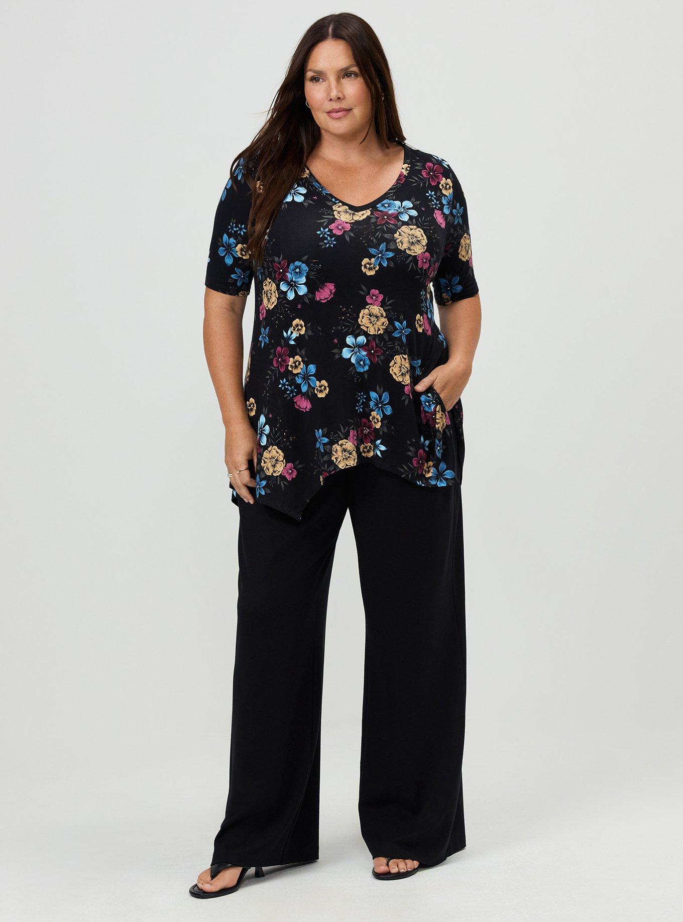 Super Soft Hanky Hem Tunic, TEIRED FLORAL BLACK, alternate