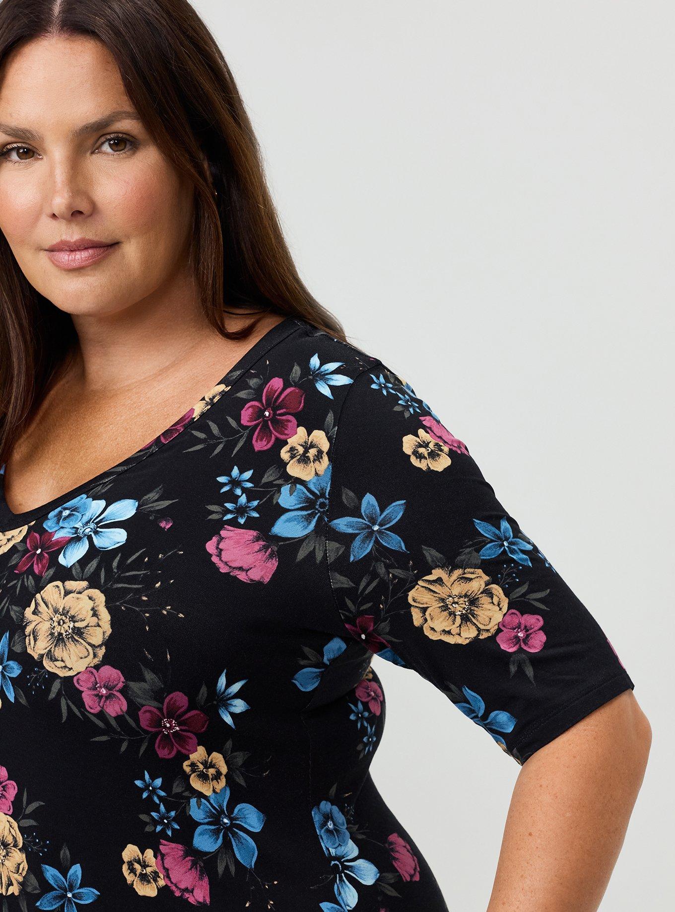 Super Soft Hanky Hem Tunic, TEIRED FLORAL BLACK, alternate