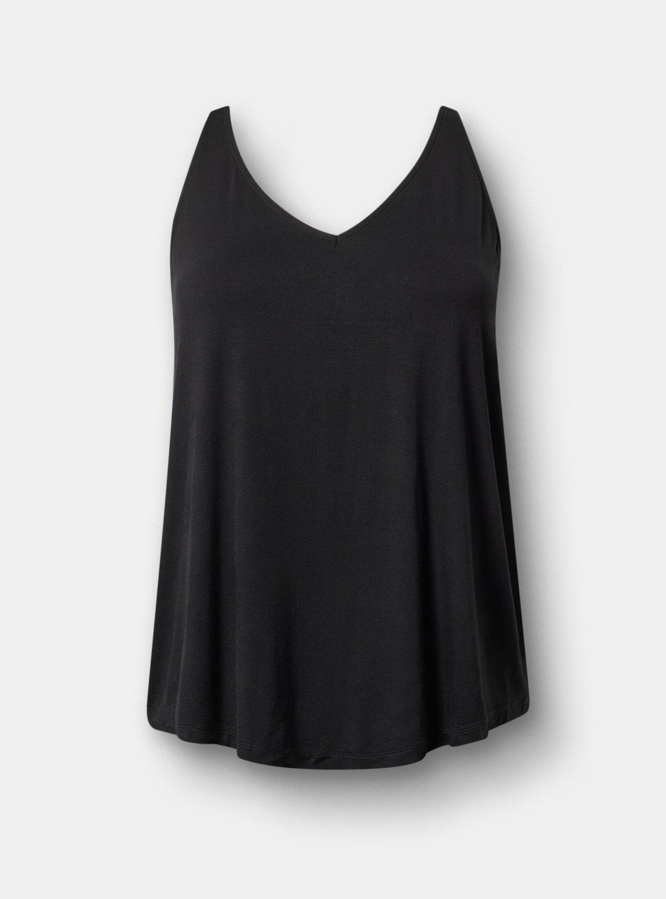 Super Soft V-Neck Swing Tank, DEEP BLACK, hi-res