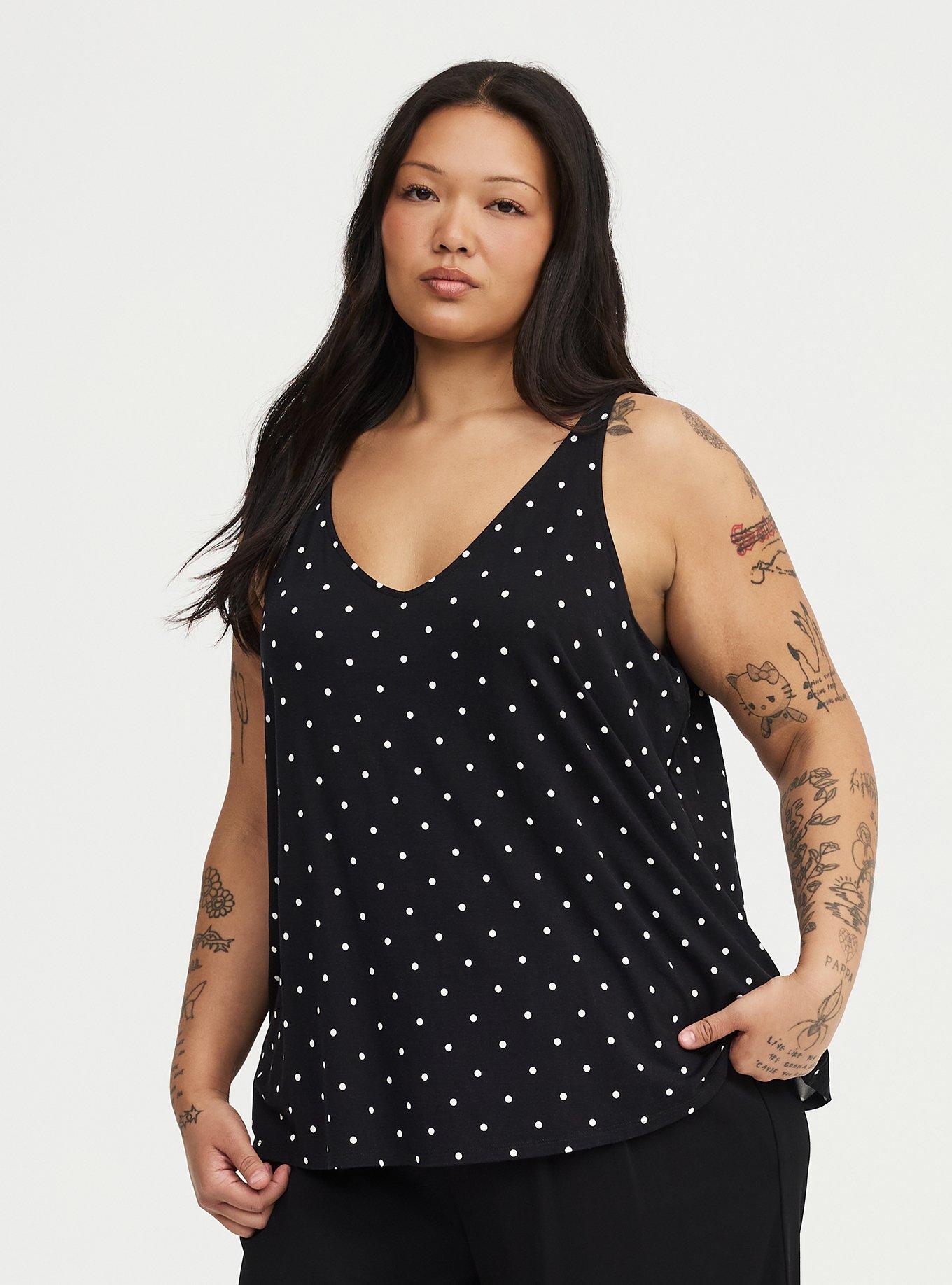 Super Soft V-Neck Swing Tank, BASIC DOT BLACK, alternate