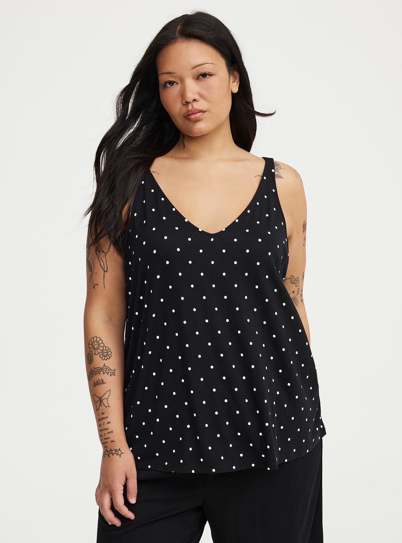 Super Soft V-Neck Swing Tank, BASIC DOT BLACK, hi-res