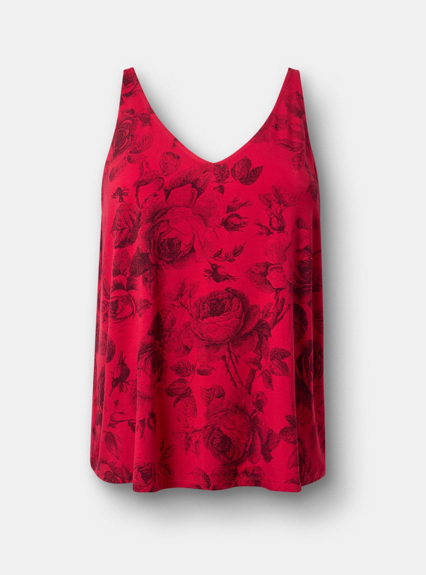 Super Soft V-Neck Swing Tank, MARYANNE FLORAL RED, flat