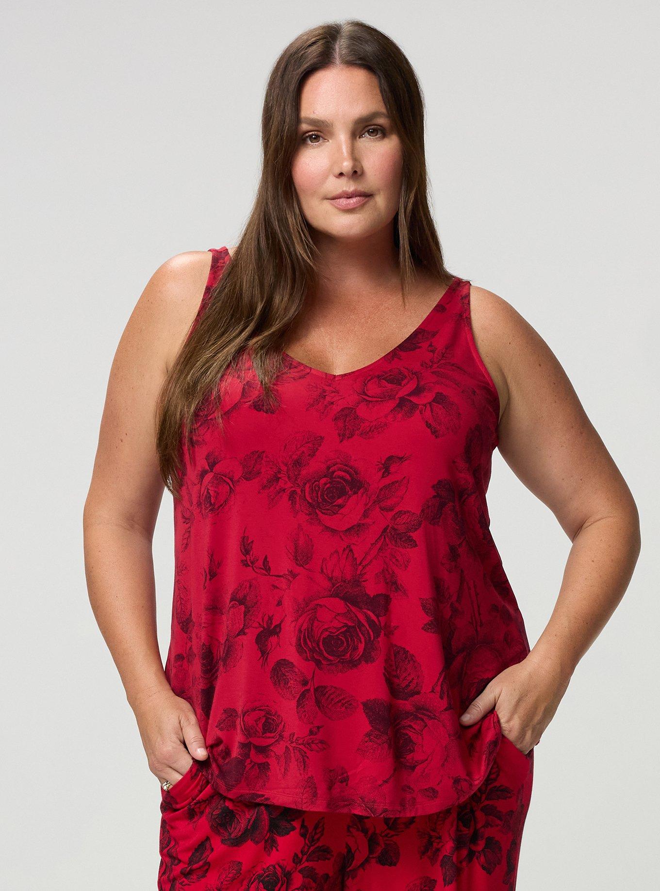 Super Soft V-Neck Swing Tank, MARYANNE FLORAL RED, hi-res