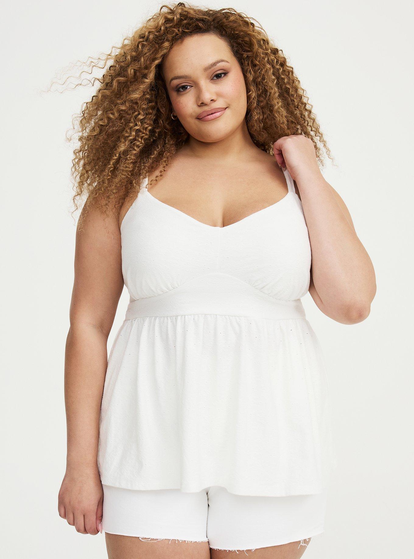 Eyelet Tie-Front Babydoll Cami, BLANC DE BLANC, hi-res