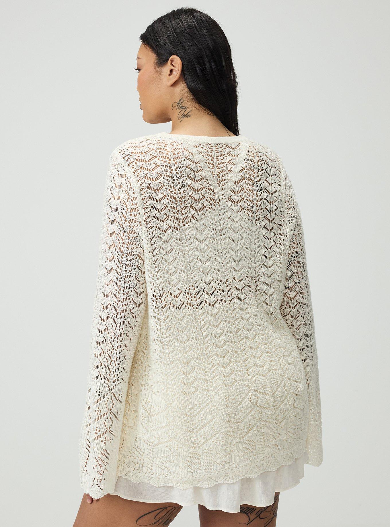 Plus Size - Pointelle V-Neck Pullover Sweater - Torrid