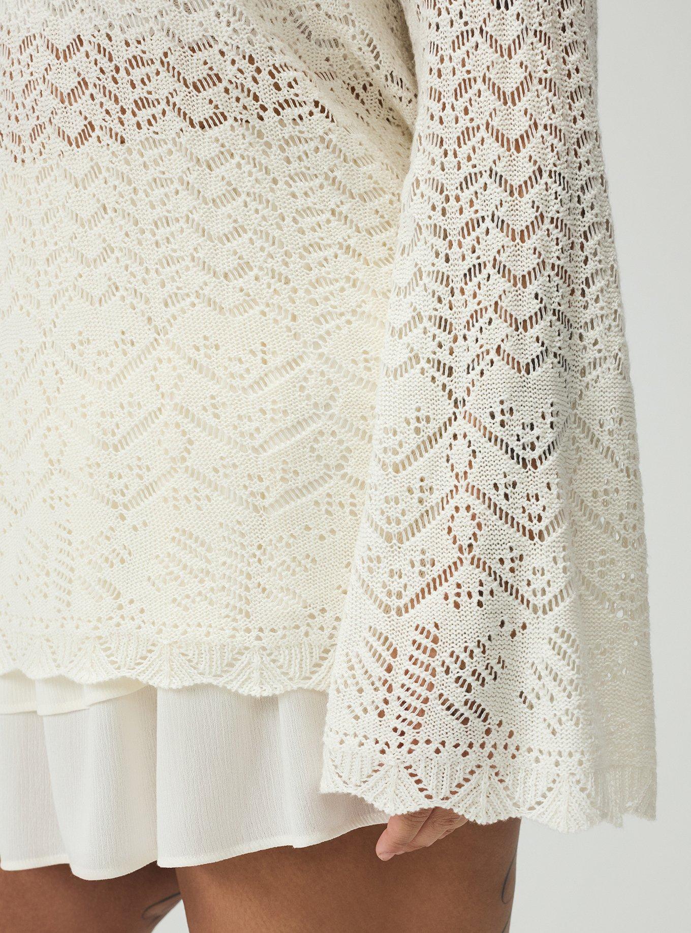 Pointelle V-Neck Pullover Sweater, WHISPER WHITE, alternate