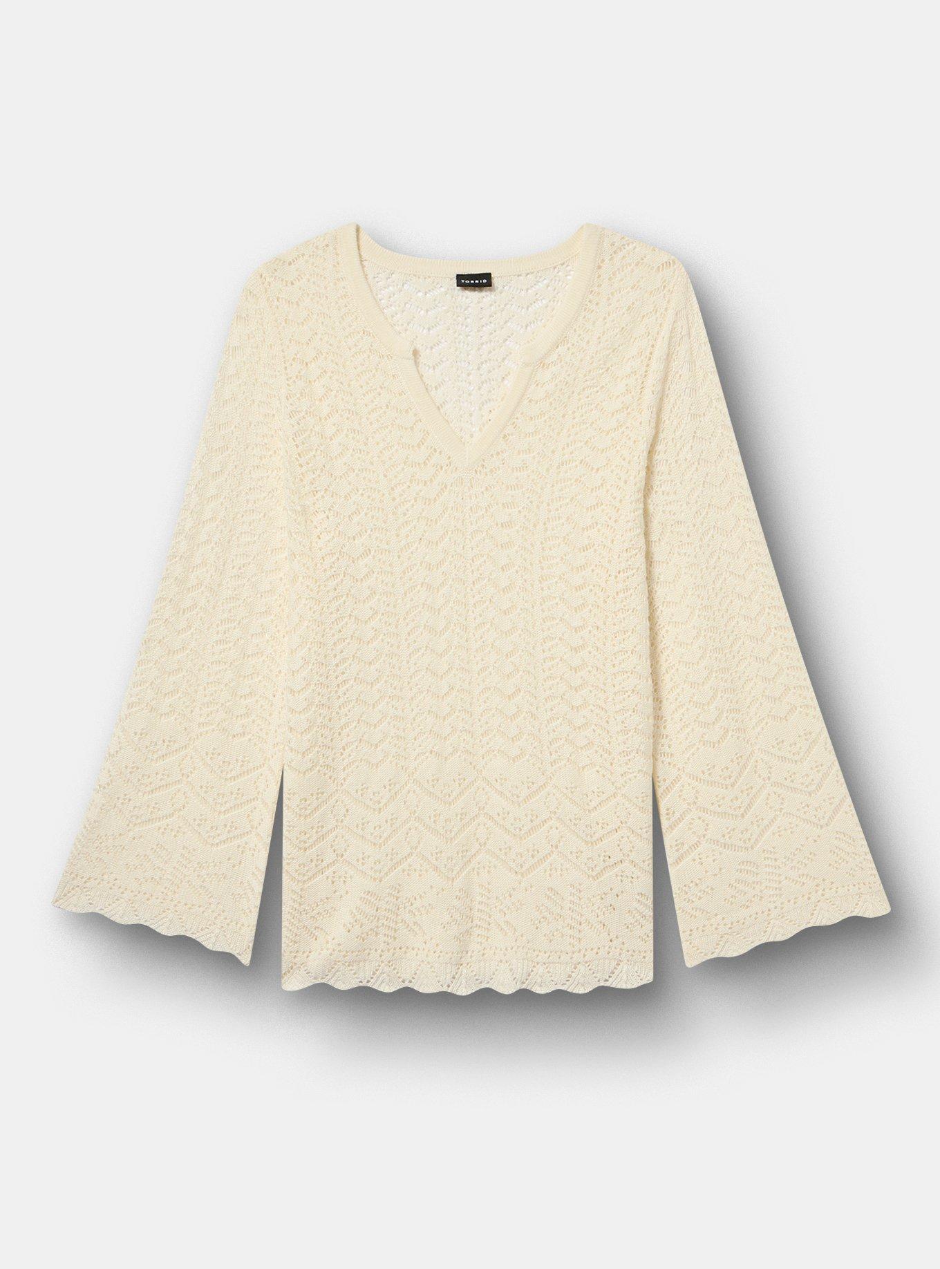 Plus Size - Pointelle V-Neck Pullover Sweater - Torrid