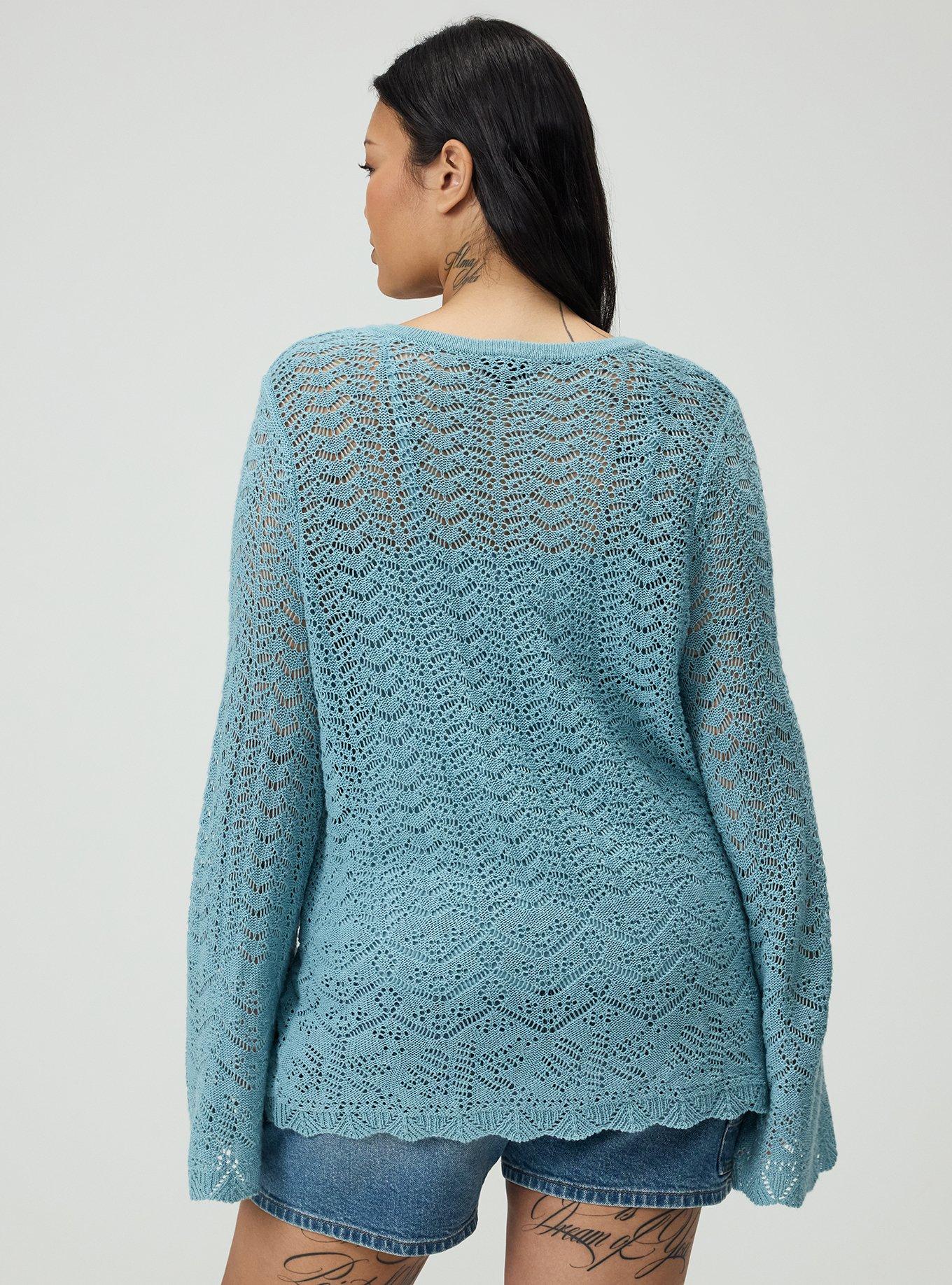 Pointelle V-Neck Pullover Sweater, STONE BLUE, alternate