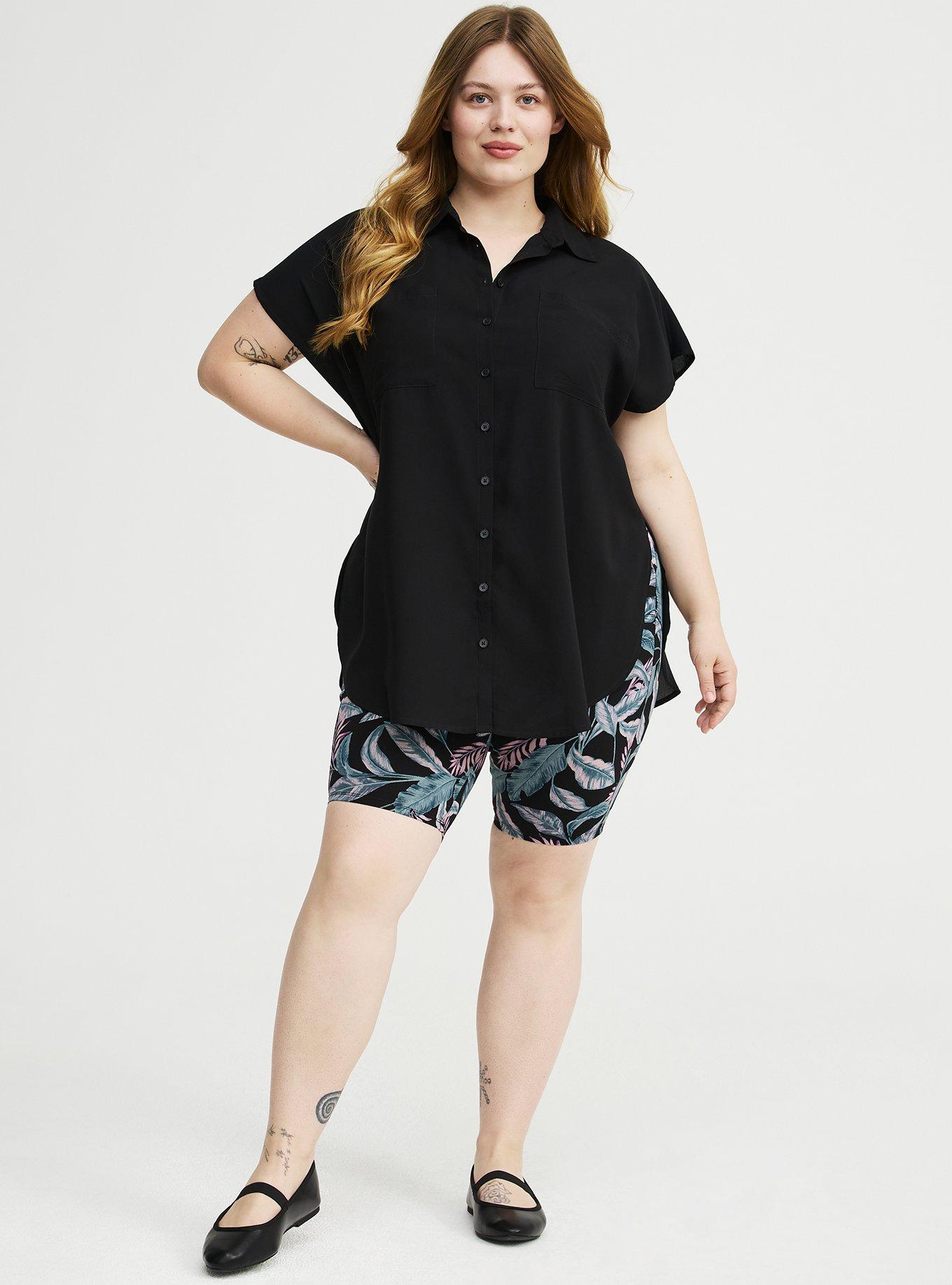 Challis Dolman Button Up Tunic Shirt, DEEP BLACK, alternate