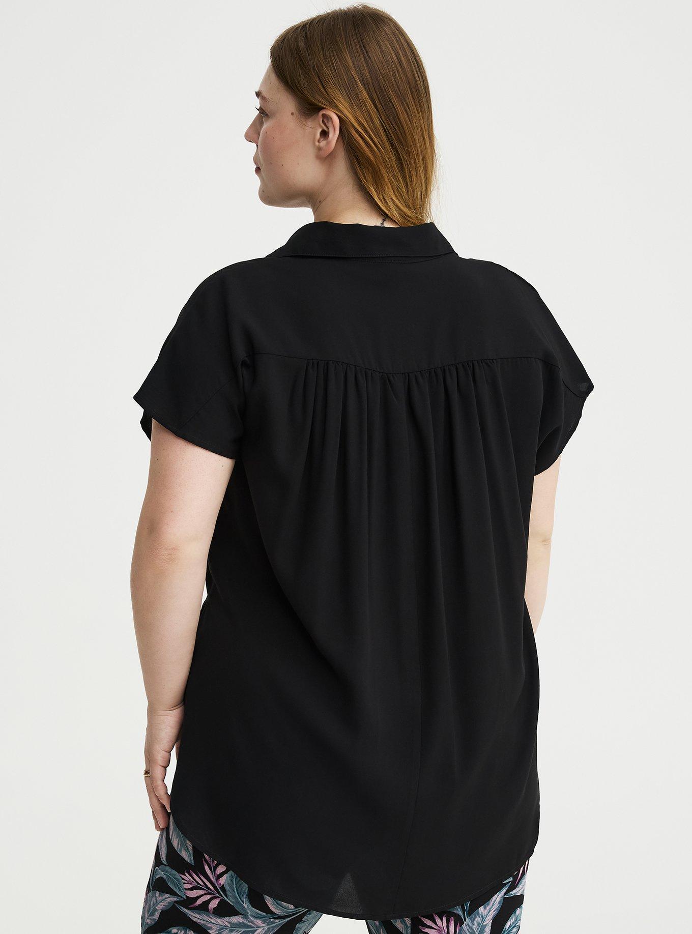 Challis Dolman Button Up Tunic Shirt, DEEP BLACK, alternate