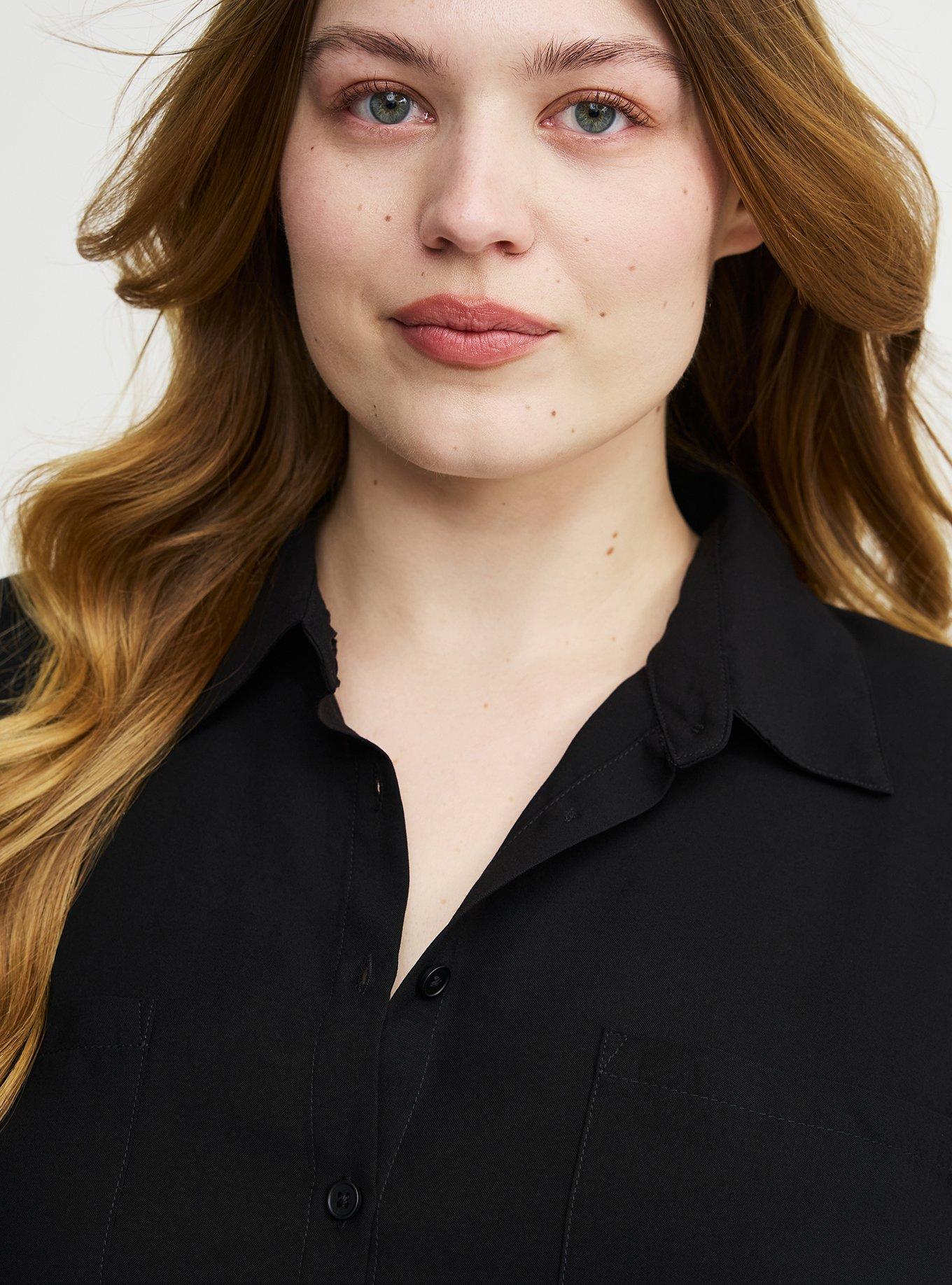 Challis Dolman Button Up Tunic Shirt, DEEP BLACK, alternate