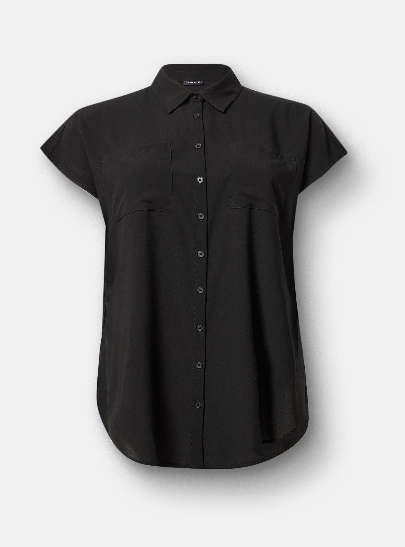 Challis Dolman Button Up Tunic Shirt, DEEP BLACK, hi-res