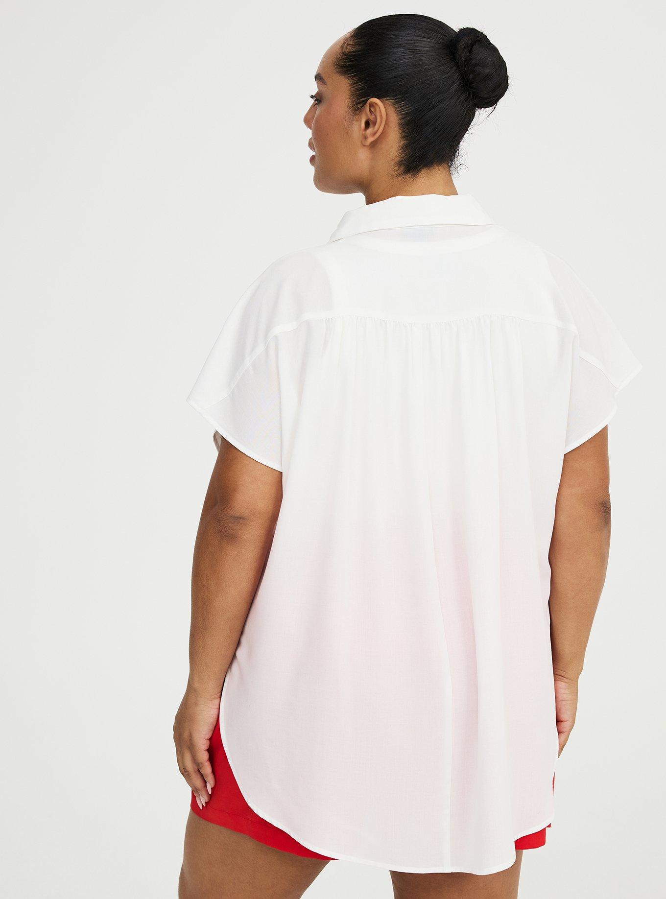 Challis Dolman Button Up Tunic Shirt, BLANC DE BLANC, alternate