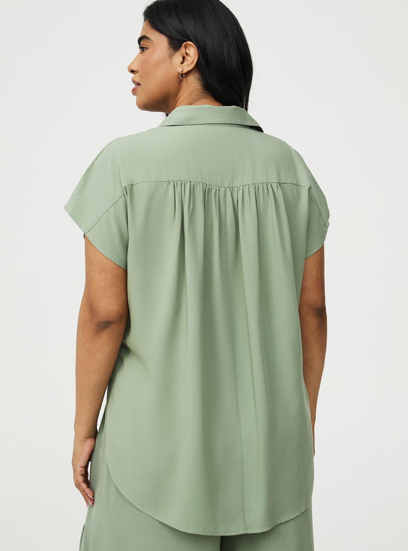 Challis Dolman Button Up Tunic Shirt, HEDGE GREEN, alternate