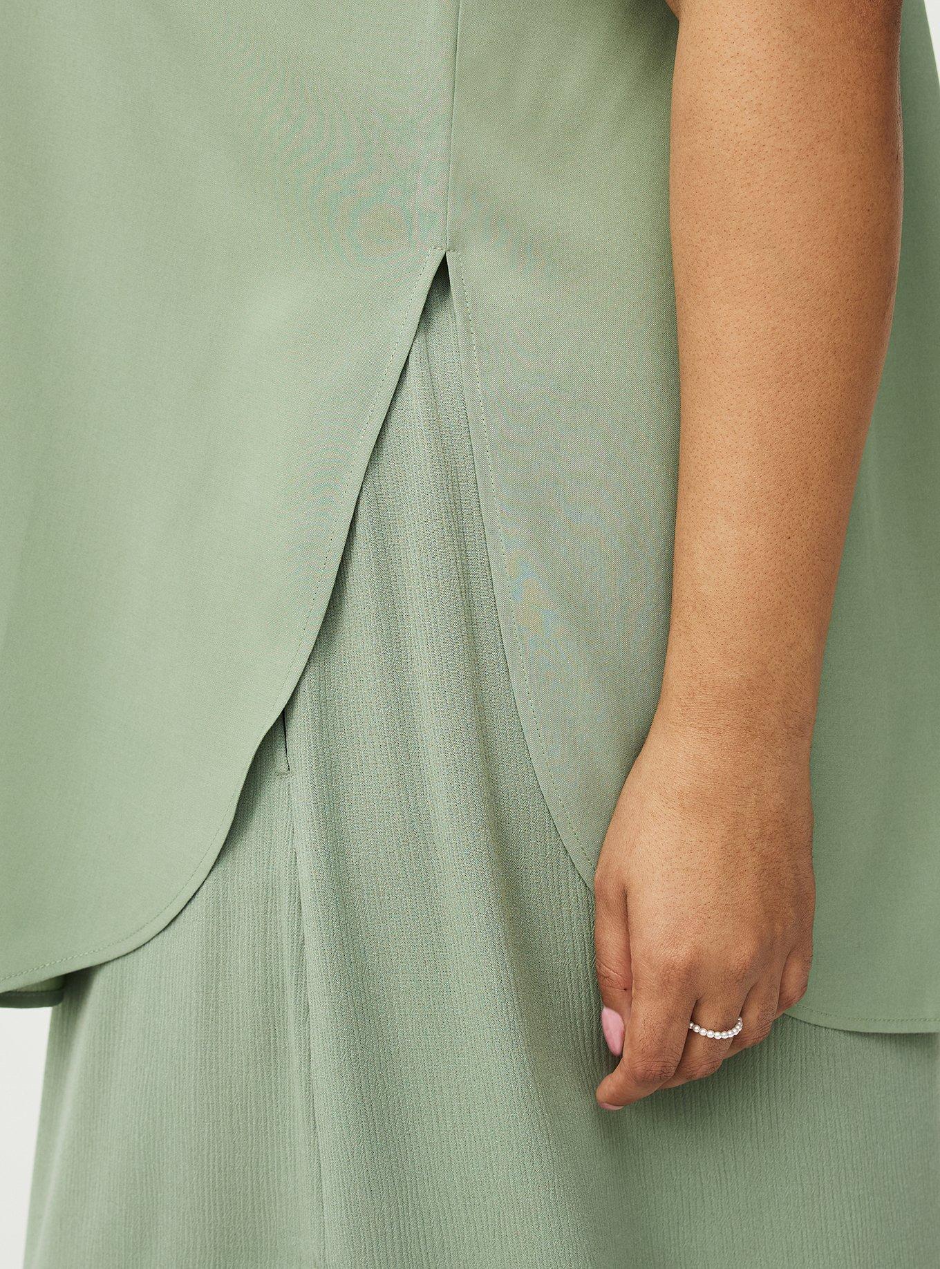 Challis Dolman Button Up Tunic Shirt, HEDGE GREEN, alternate