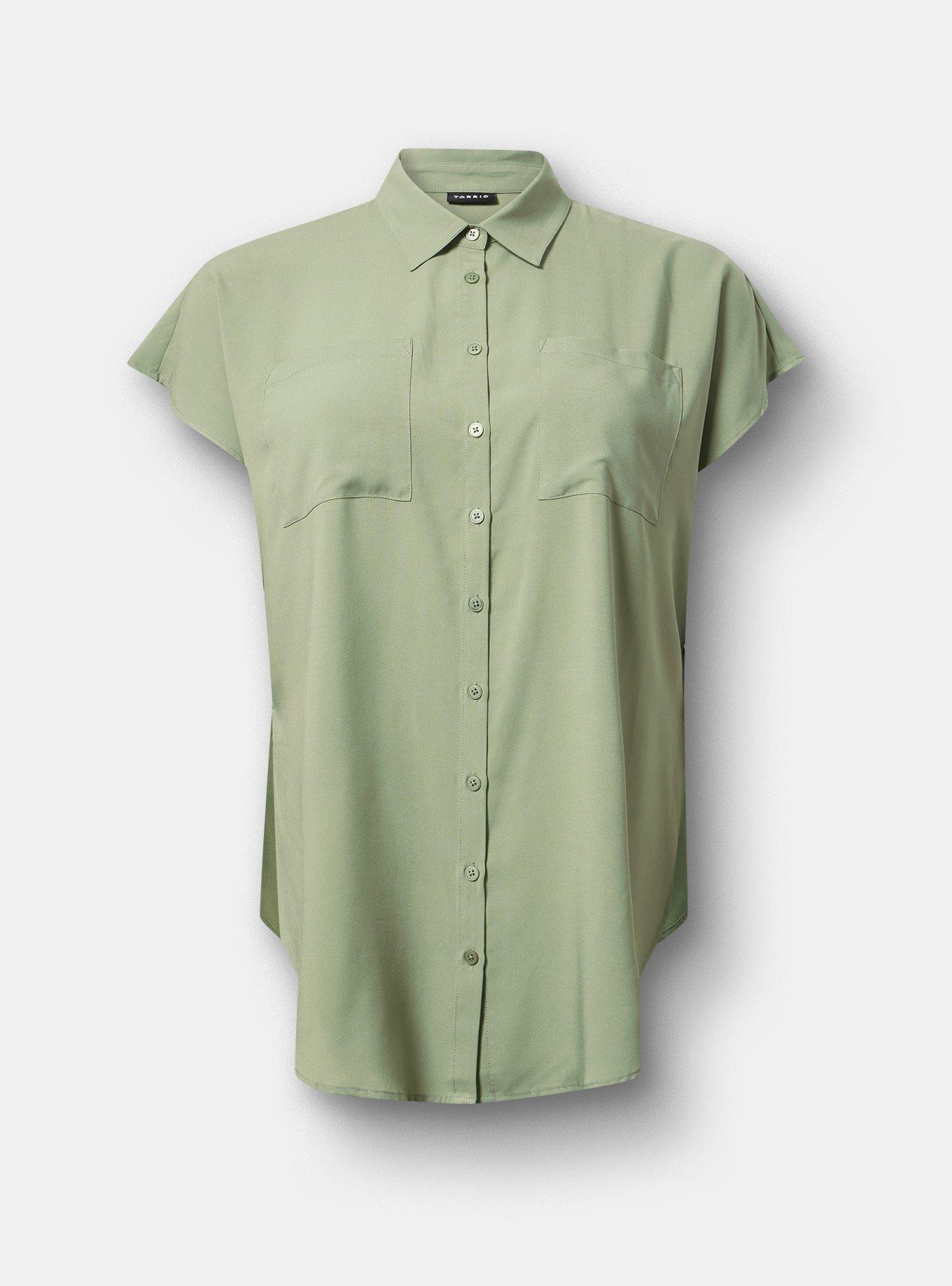 Challis Dolman Button Up Tunic Shirt, HEDGE GREEN, hi-res