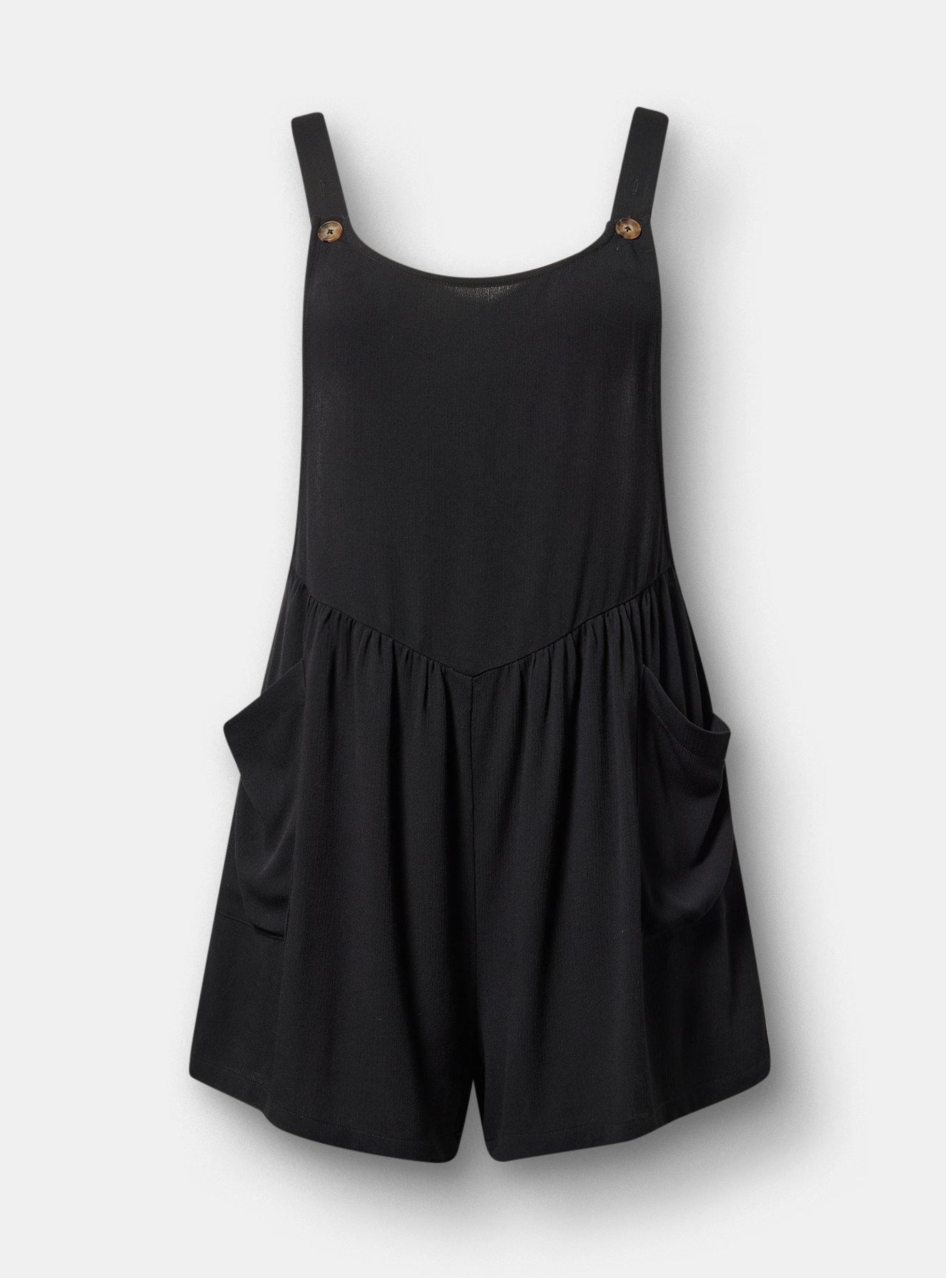 Washable Gauze Short Overall, DEEP BLACK, hi-res