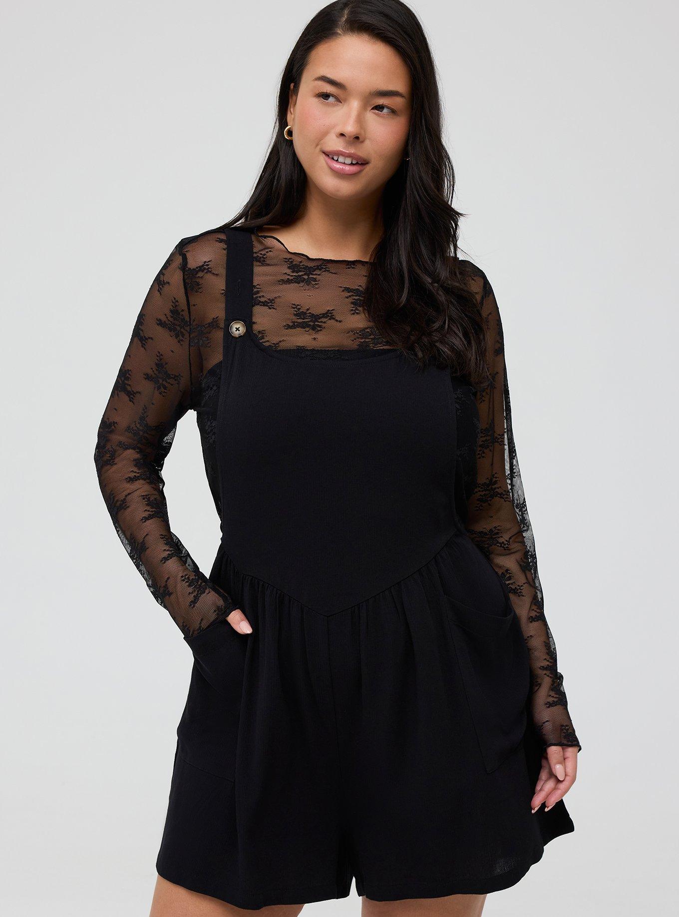 Washable Gauze Short Overall, DEEP BLACK, hi-res